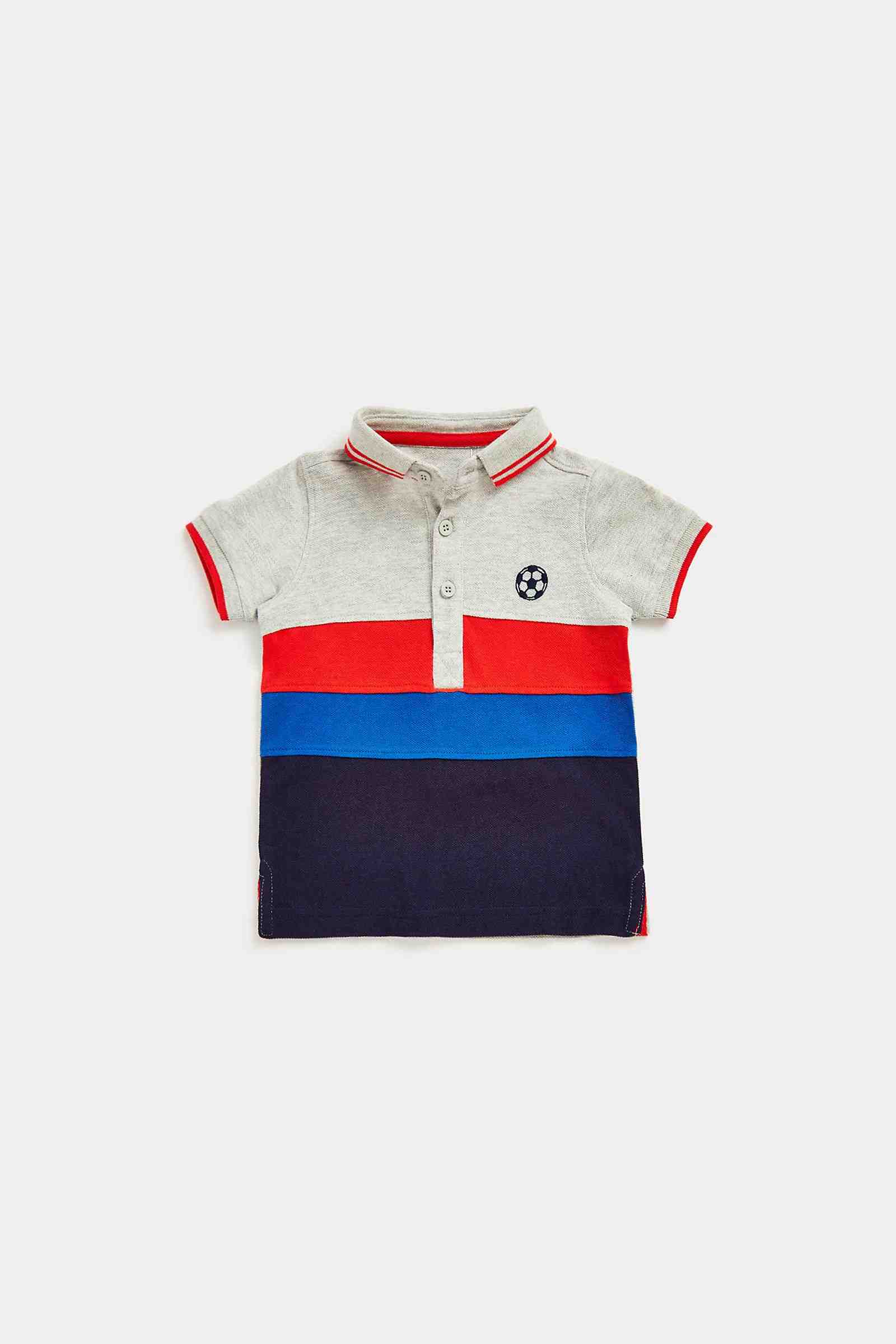 Mothercare Boys 100% Cotton Ribbed Collar and Cuffs with Tipping Stripes Polo T-Shirts - Multi