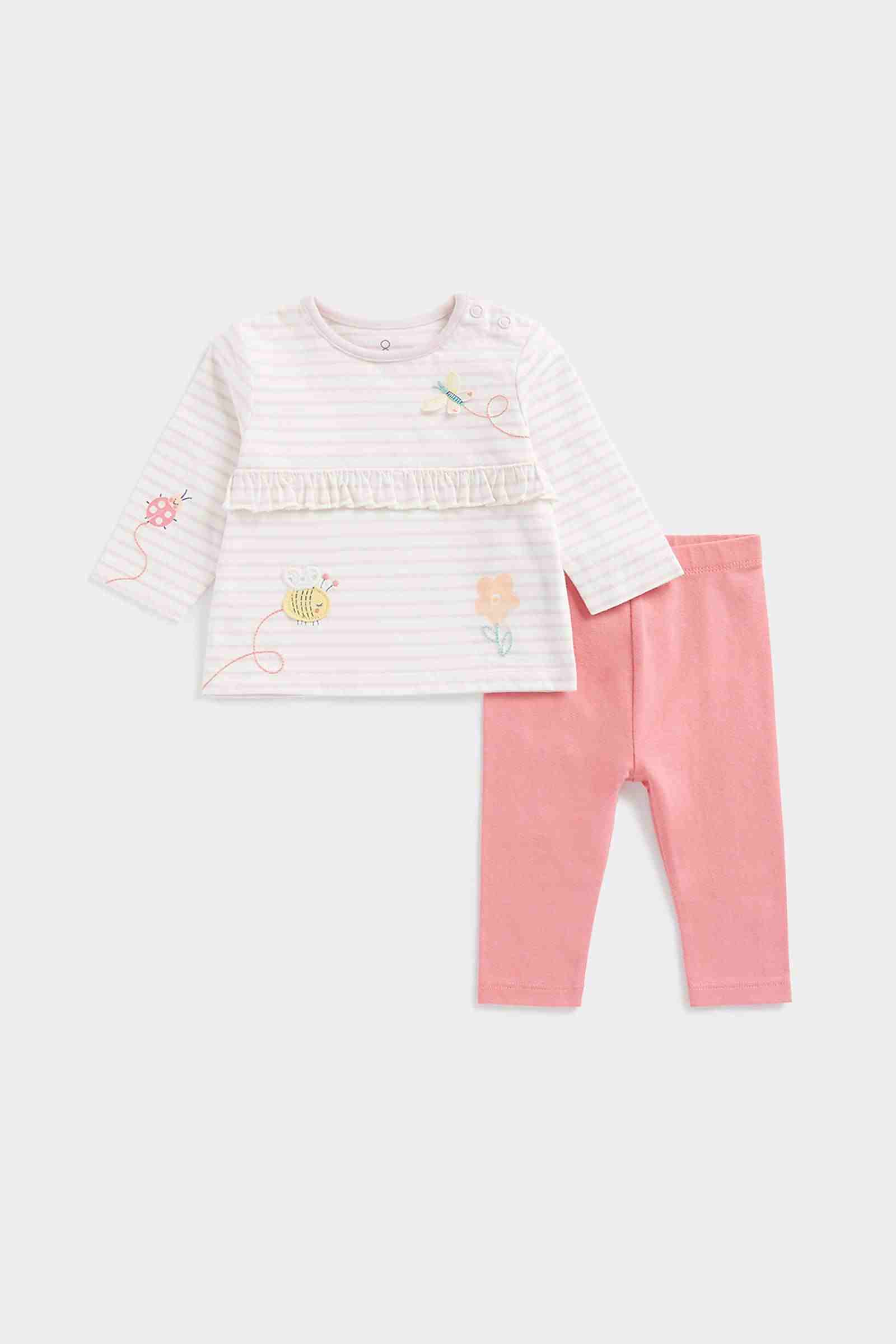 Mothercare Girls Long - Sleeved Cotton - Jersey Top T-Shirt Jogger Set - Pink