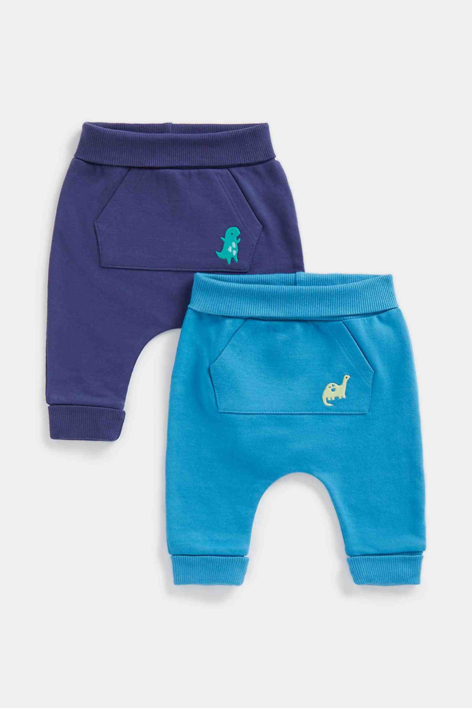 Mothercare Unisex Solid Joggers - Pack of 2 - Blue