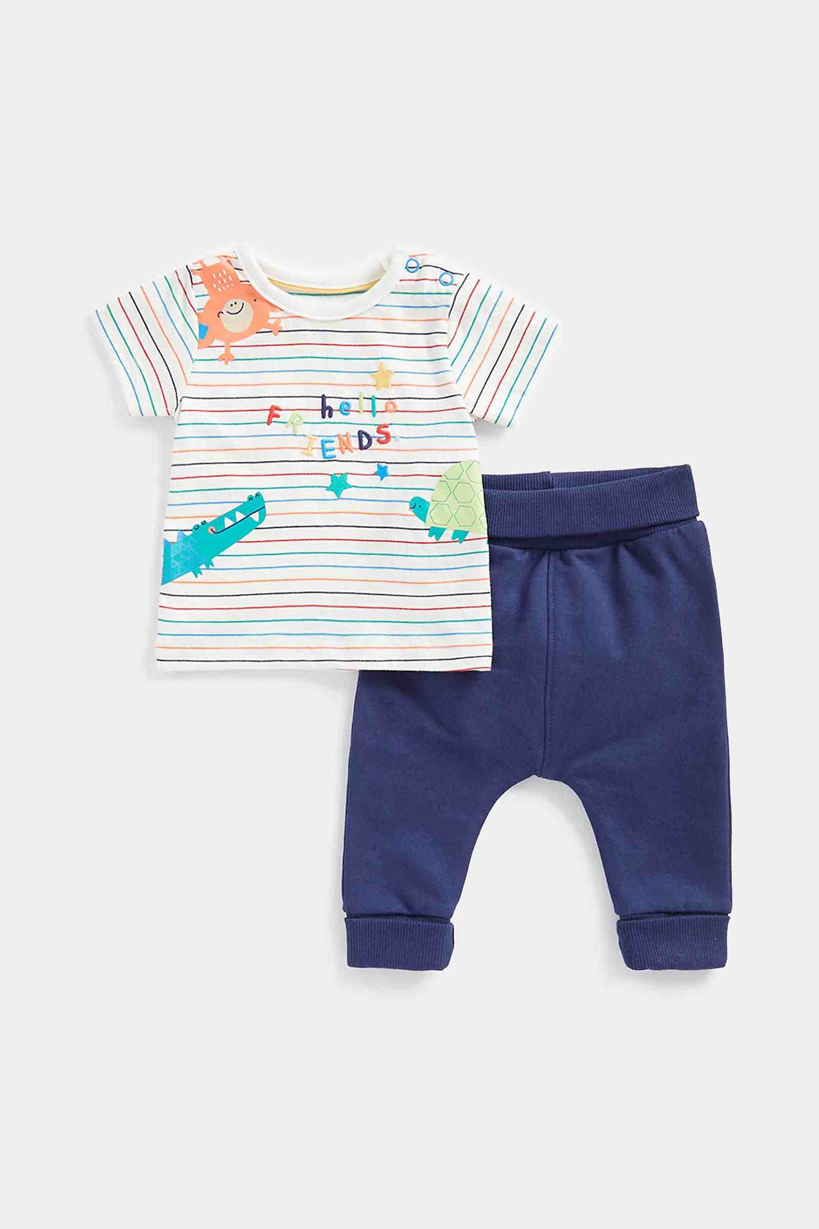 Mothercare Boys Cotton - Jersey Short - Sleeved Top Jogger and T-Shirt Set - Multi