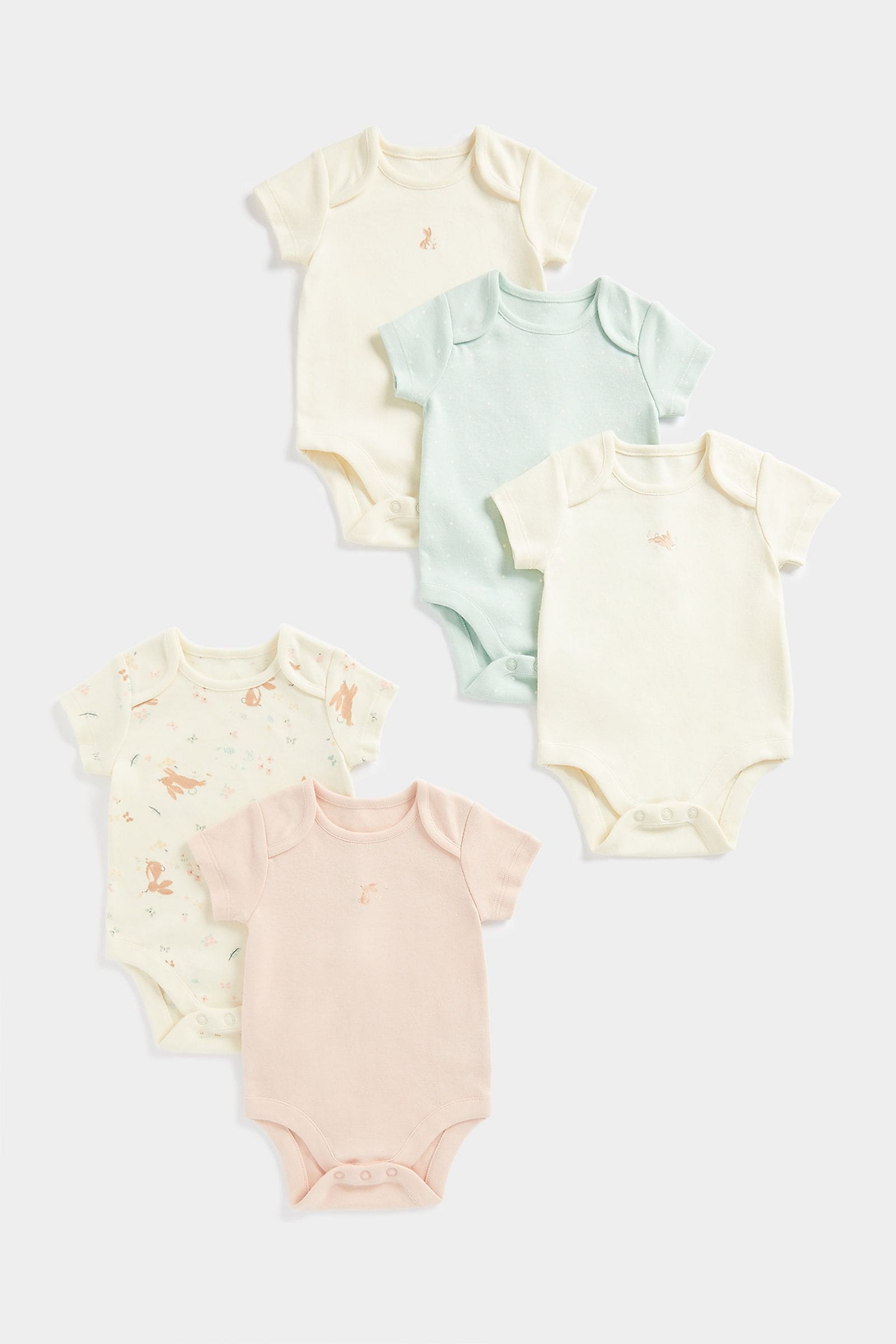 Mothercare | Mothercare Girls Half Sleeve Bunnie design Bodysuit-Pack of 5-Multicolour 0
