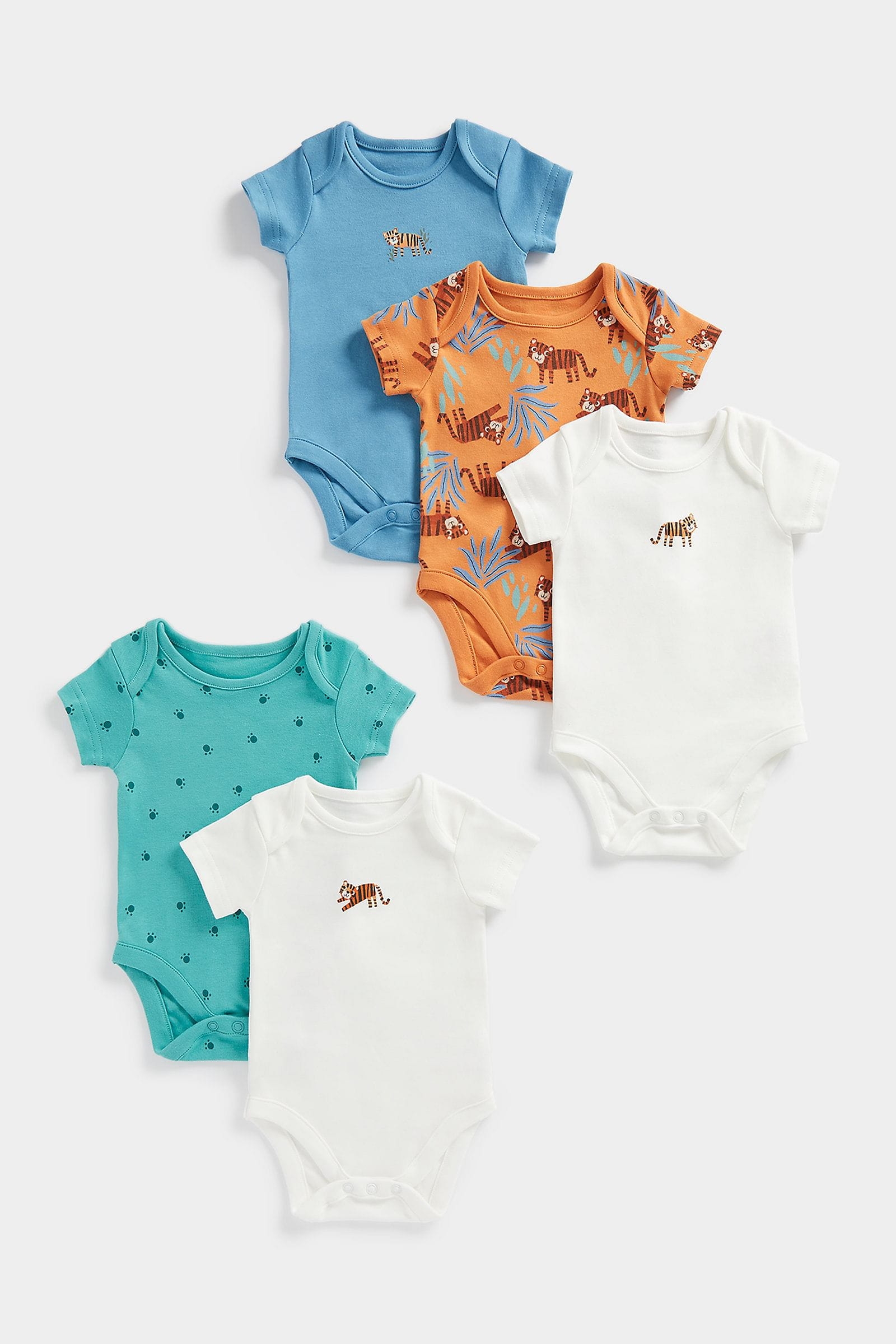 Mothercare | Mothercare Unisex Half Sleeves Tiger print Bodysuit-Pack of 5-Multi 0