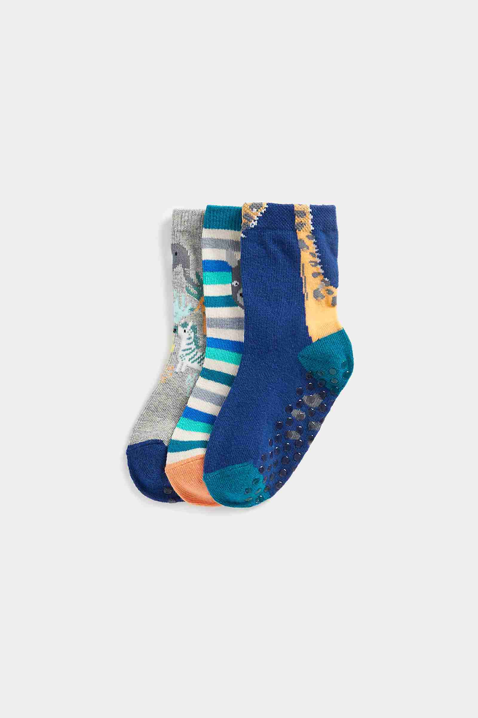 Mothercare Boys Slip - Resist Soles Socks - Pack of 3 - Multi