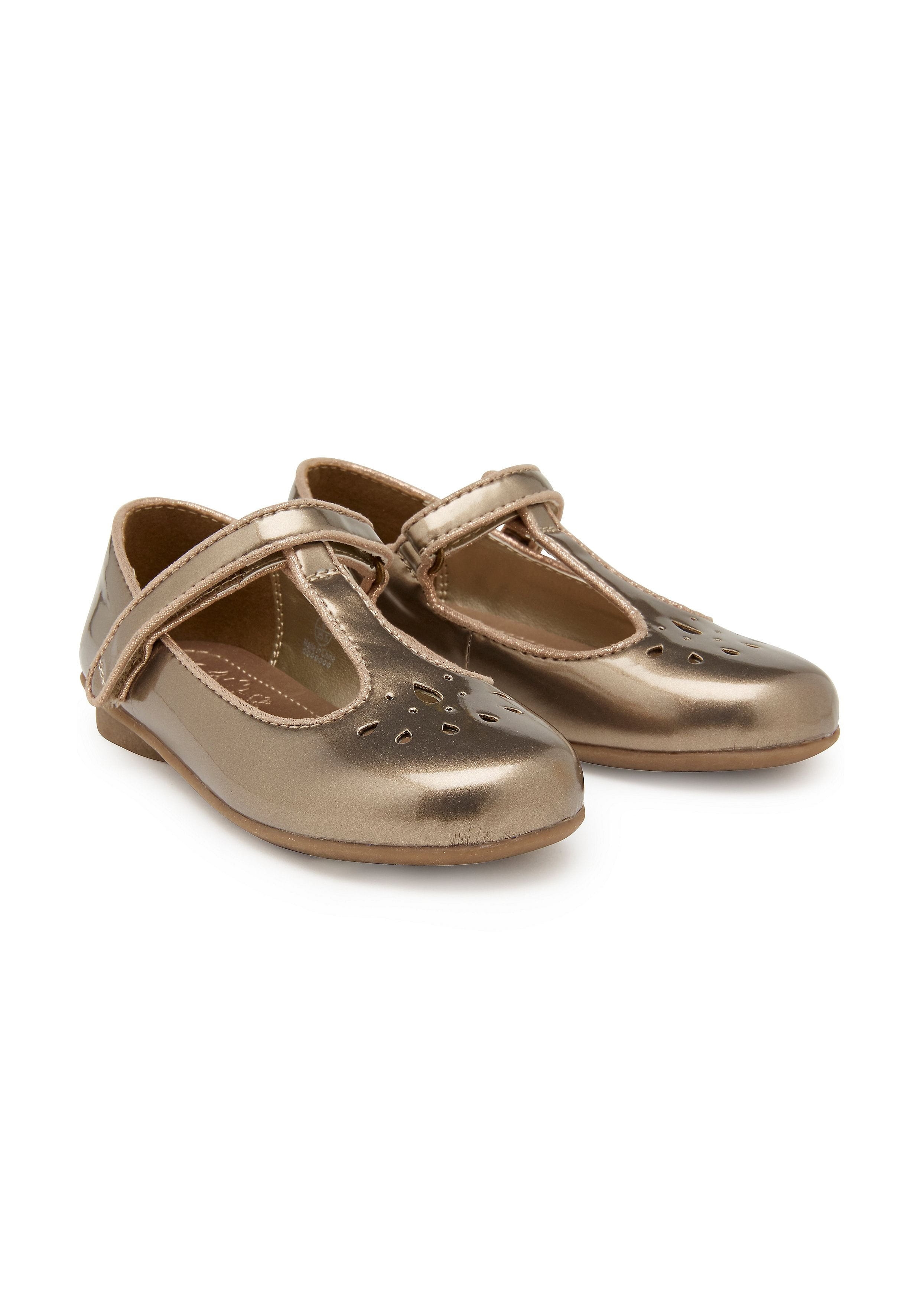 Mothercare | Girls T-Bar Shoes Cut Out Design - Gold 0
