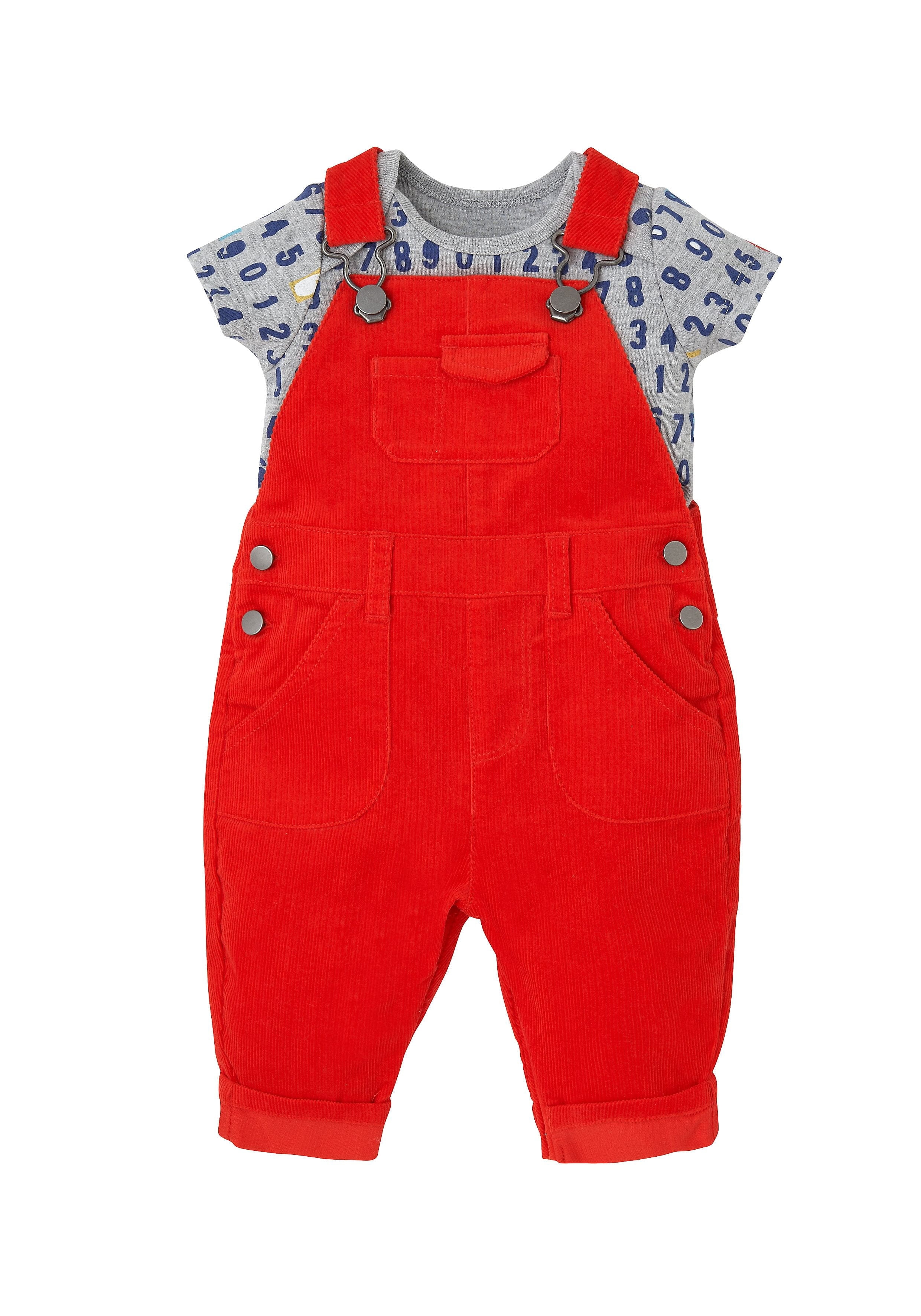 Mothercare | Boys Half Sleeves Cord Dungaree Set Number Print - Red 0