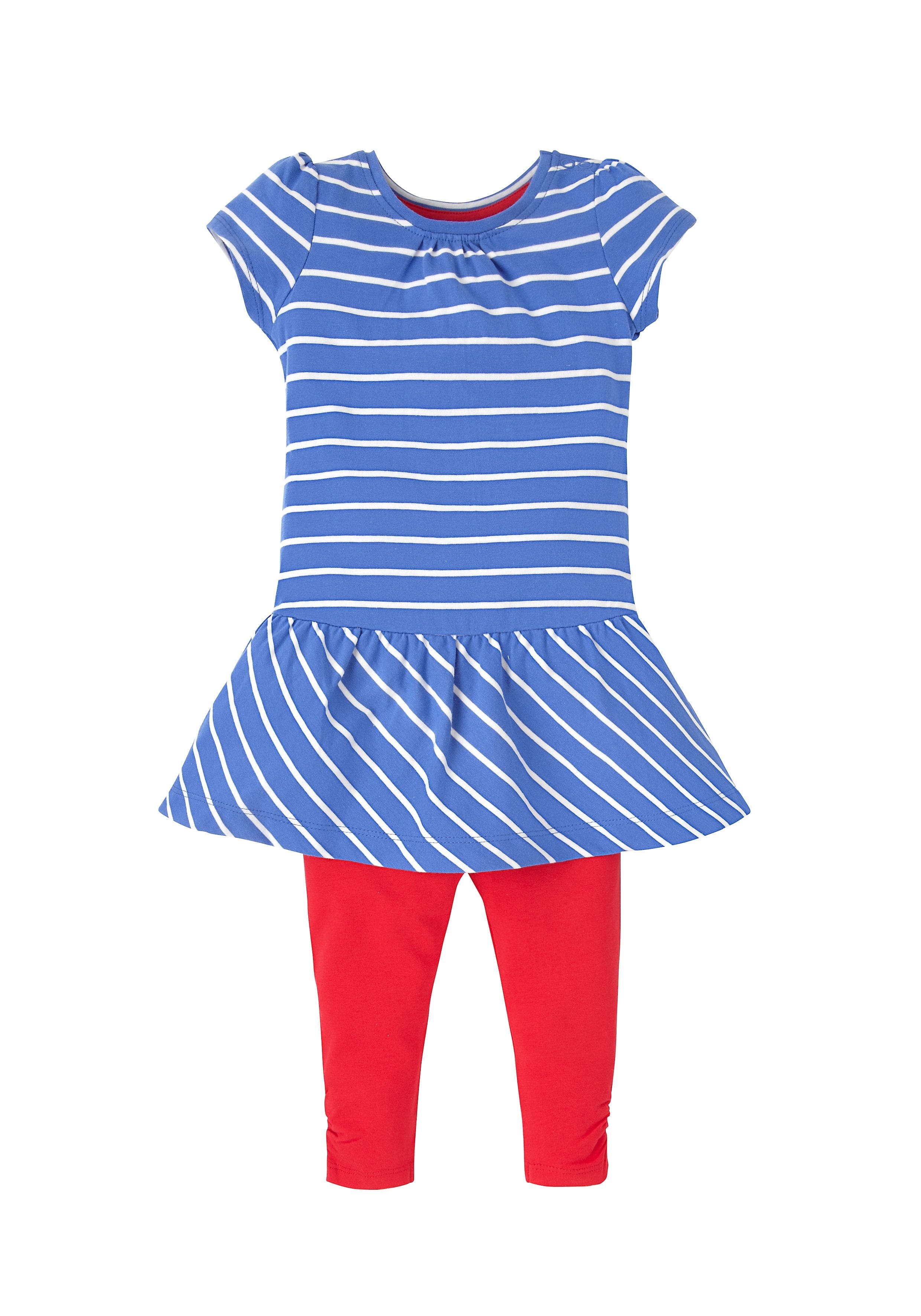 Mothercare | Girls Half Sleeves Dress And Legging Set Striped - Blue 0