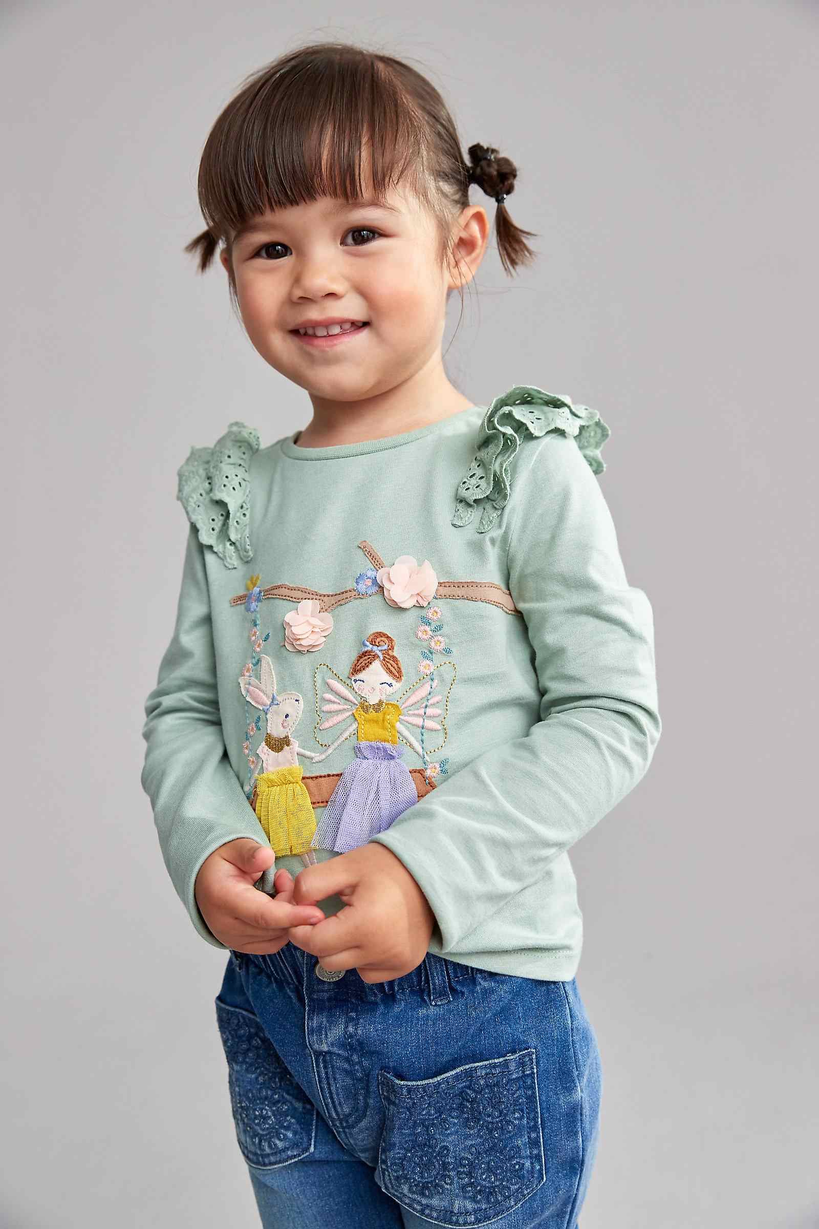 Mothercare Girls 100% Cotton Full Sleeves T-Shirt - Green