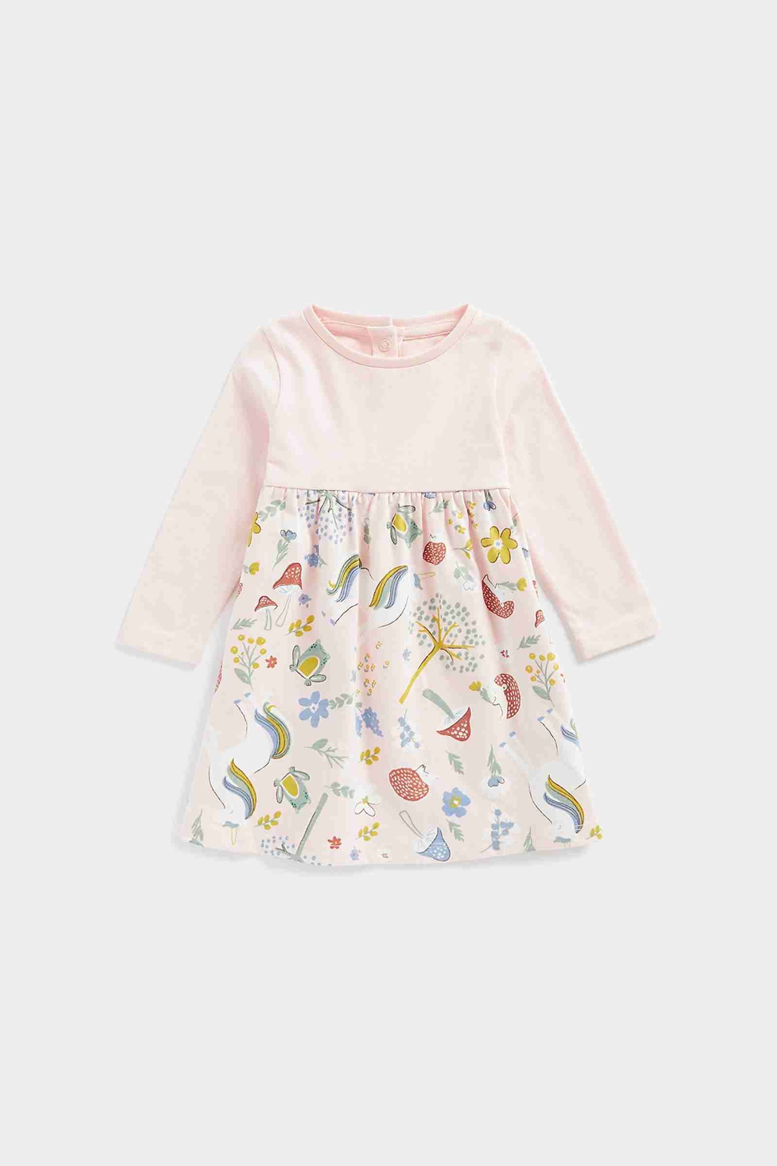 Mothercare Girls 100% Cotton Full Sleeves Casual Dress - Pink