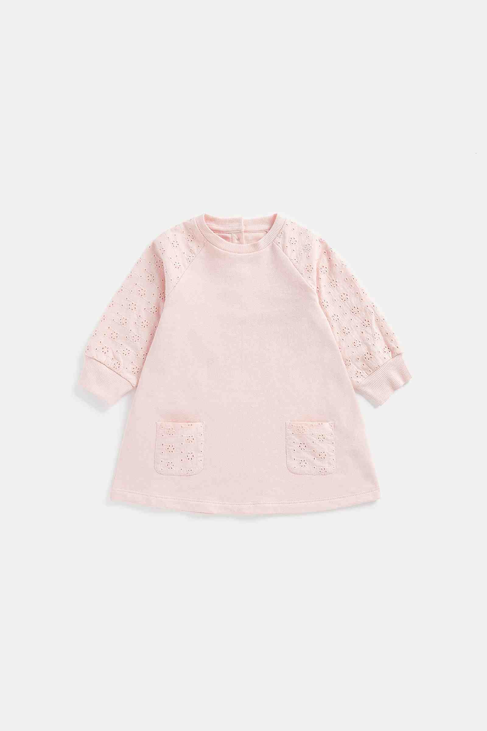 Mothercare Girls 100% Cotton Full Sleeves Dress - Cream