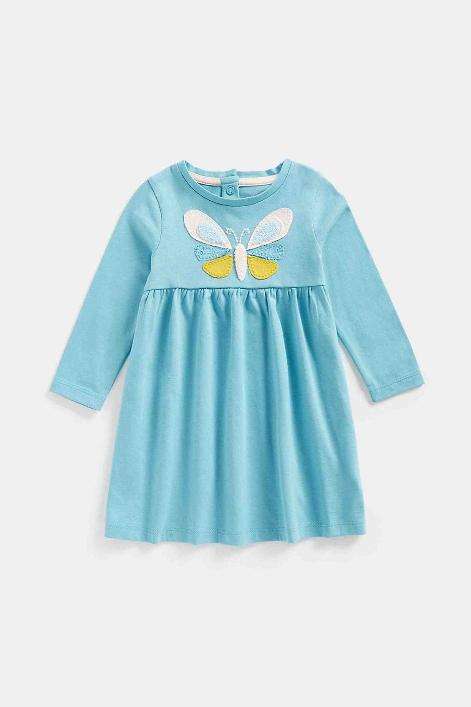 Mothercare Girls 100% Cotton Full Sleeves Dress - Blue