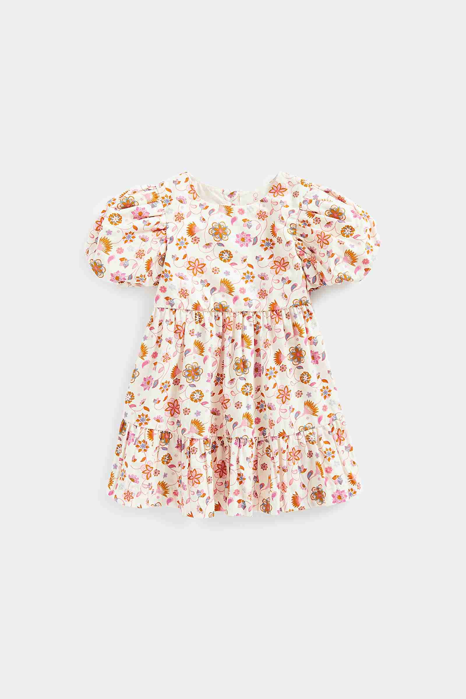 Mothercare Girls 100% Cotton Half Sleeves Dress - Cream