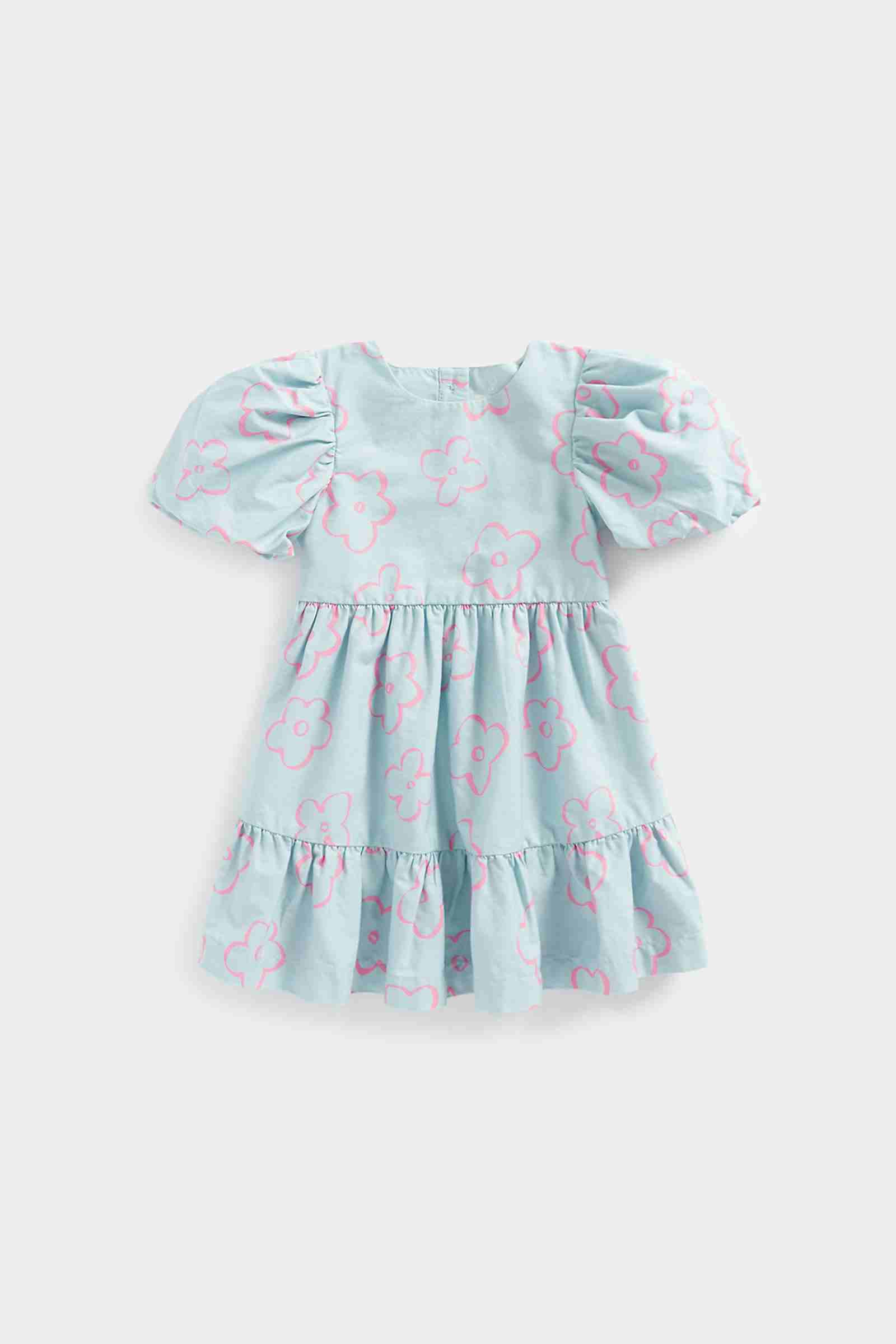 Mothercare Girls 100% Cotton Half Sleeves Casual Dress - Blue