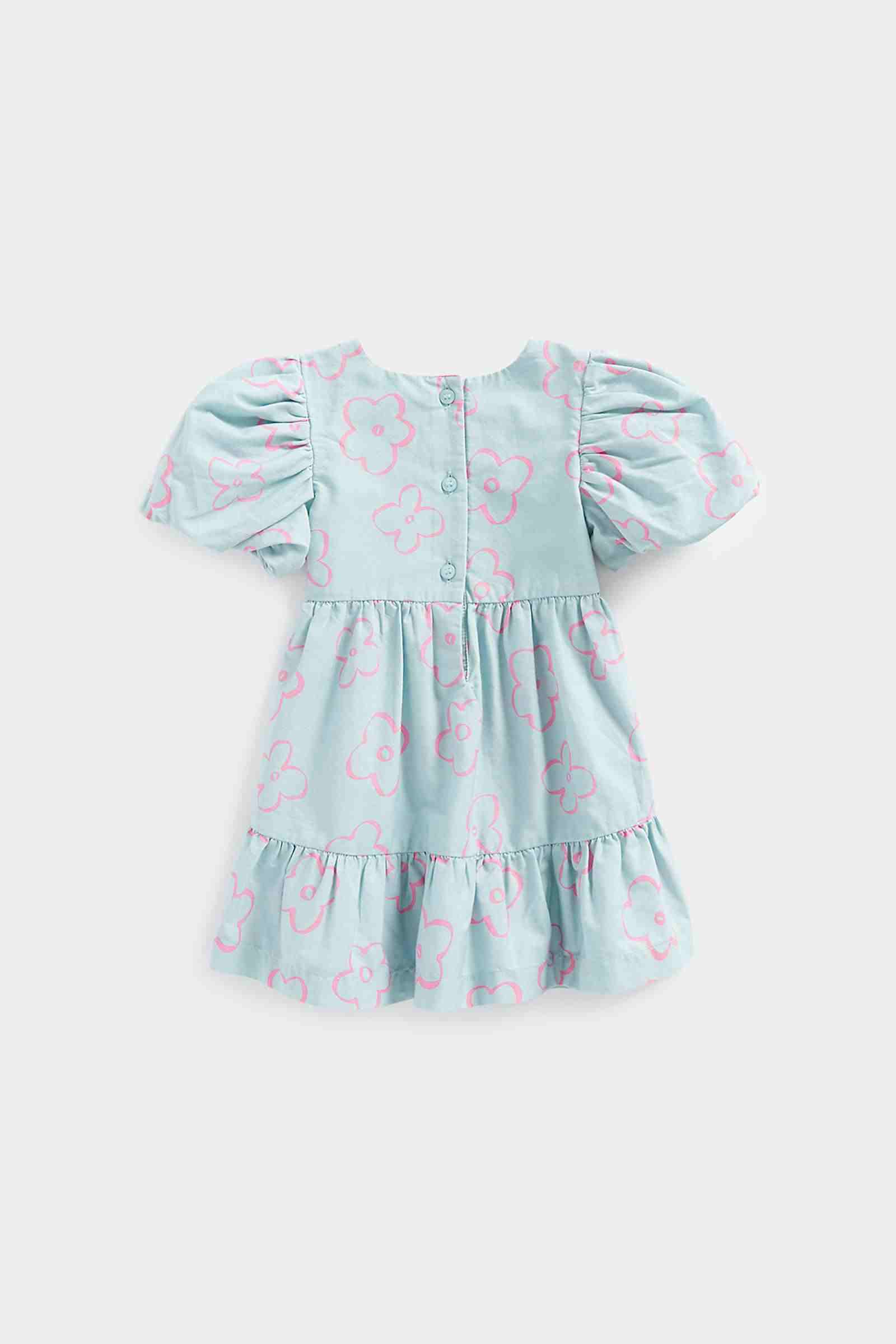 Mothercare Girls 100% Cotton Half Sleeves Casual Dress - Blue