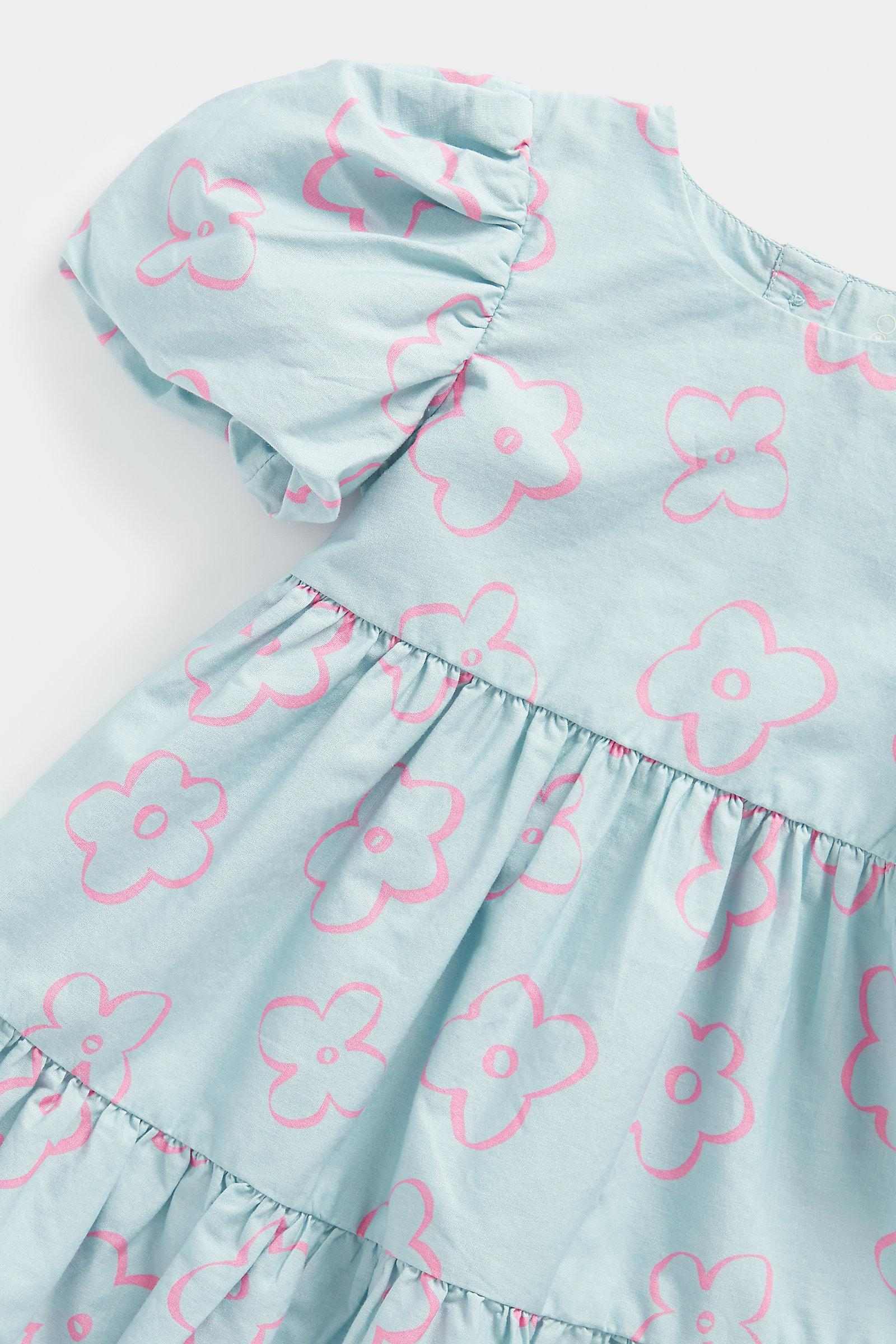 Mothercare Girls 100% Cotton Half Sleeves Casual Dress - Blue