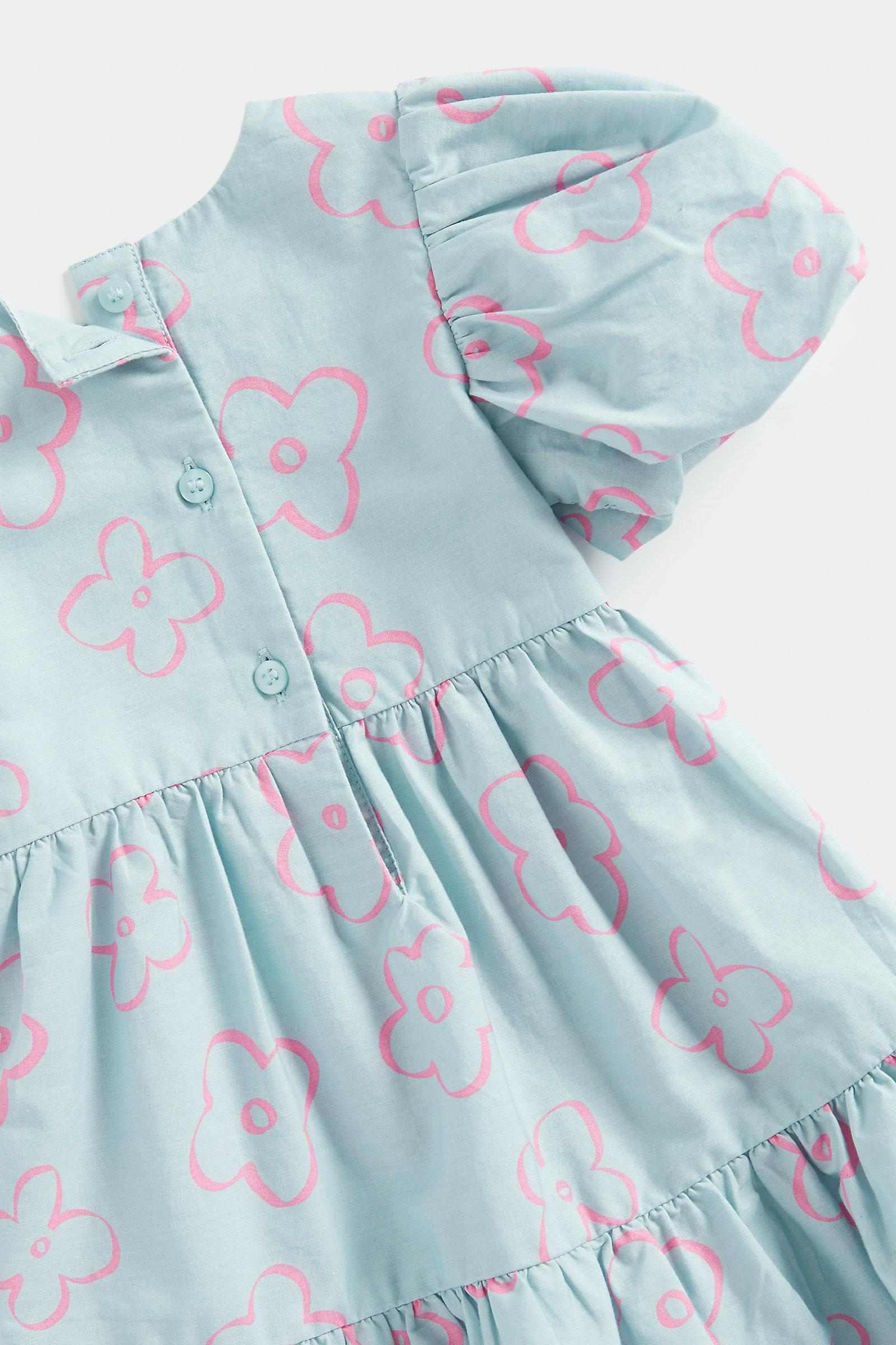 Mothercare Girls 100% Cotton Half Sleeves Casual Dress - Blue
