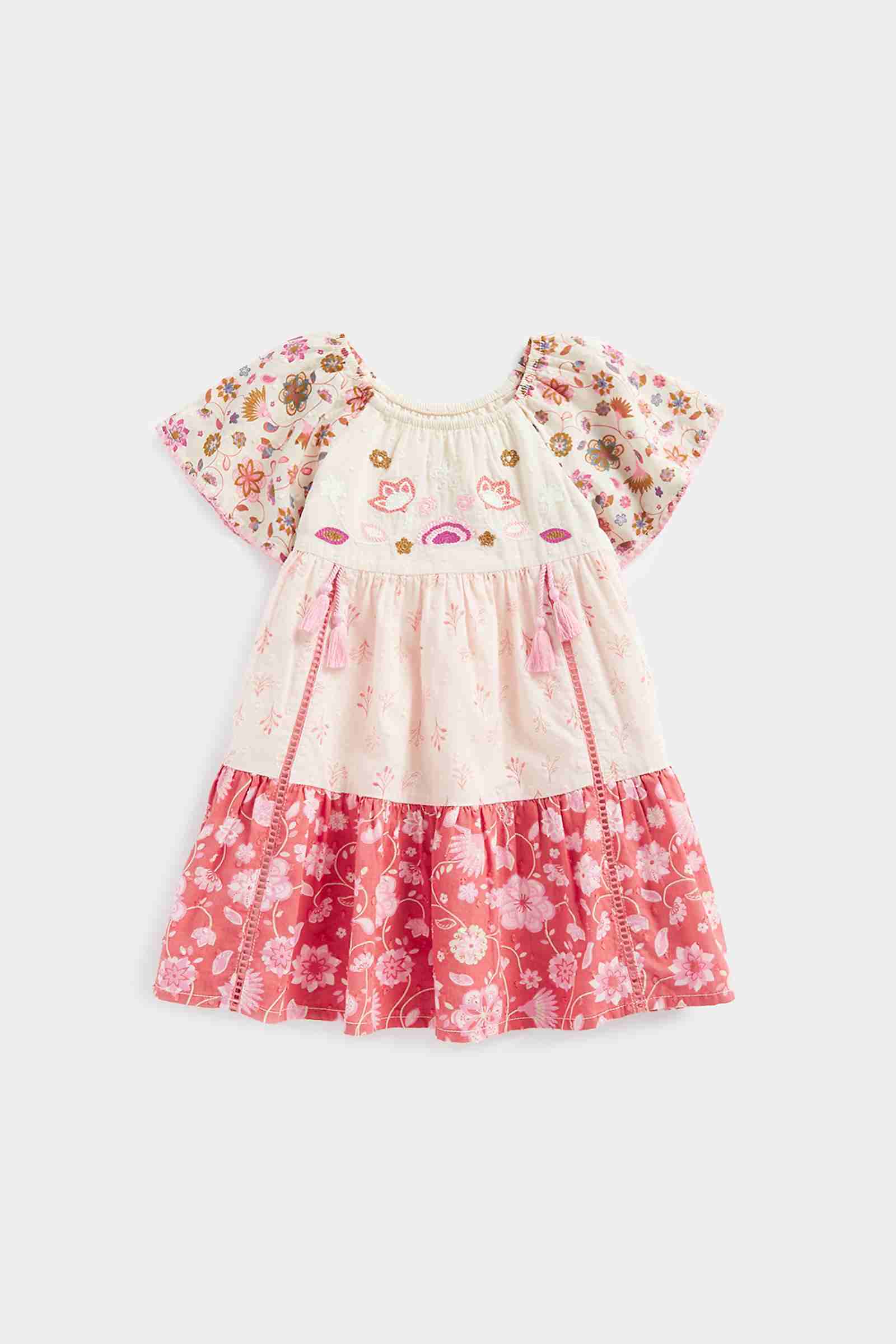 Mothercare Girls 100% Cotton Half Sleeves Casual Dress - Cream