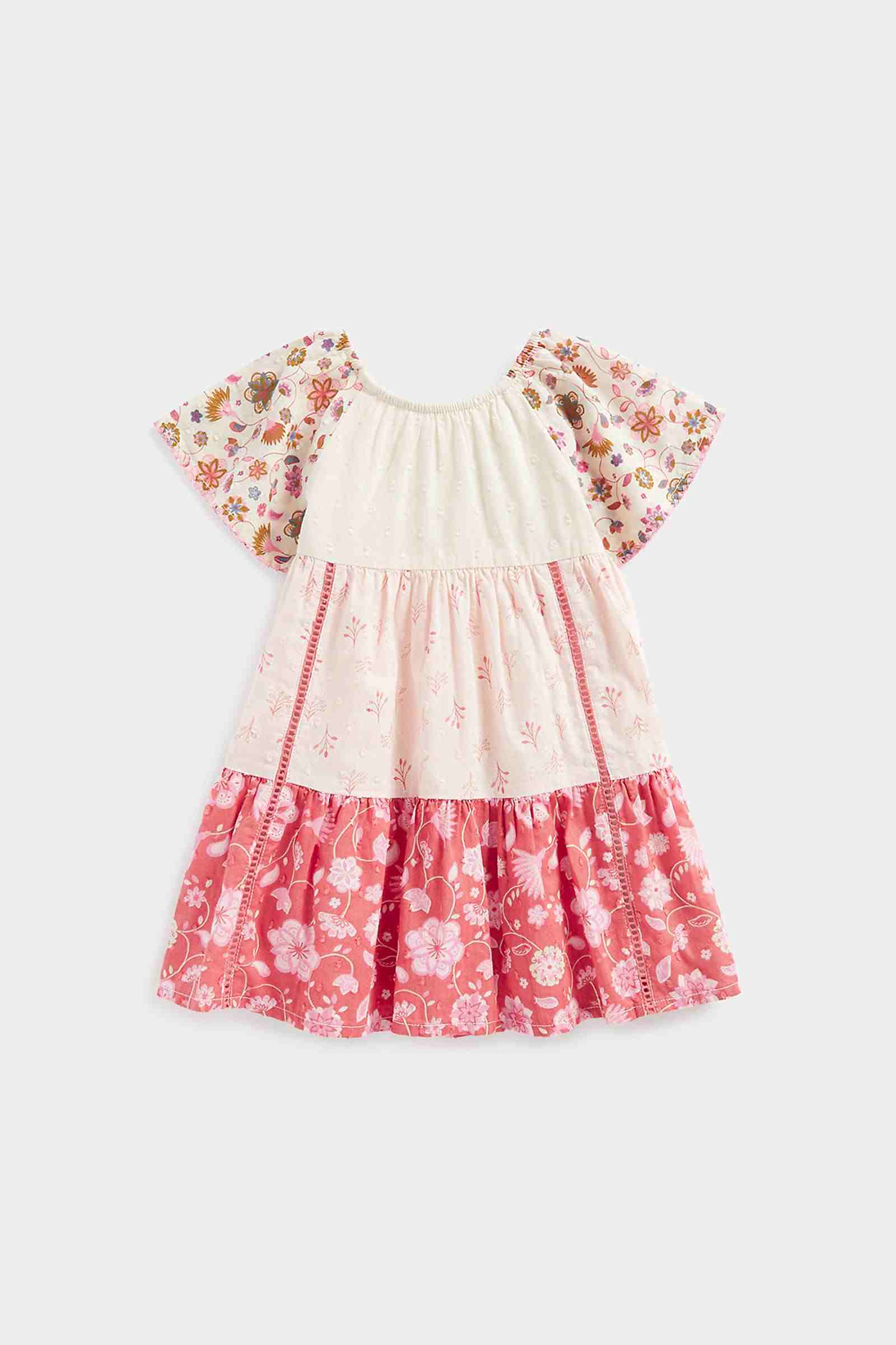 Mothercare Girls 100% Cotton Half Sleeves Casual Dress - Cream