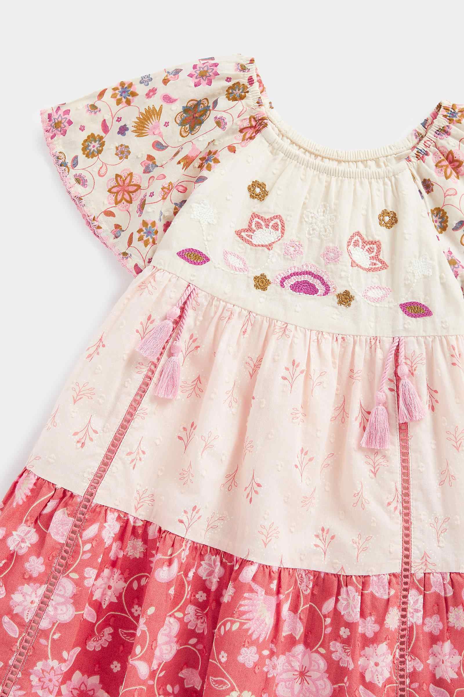 Mothercare Girls 100% Cotton Half Sleeves Casual Dress - Cream