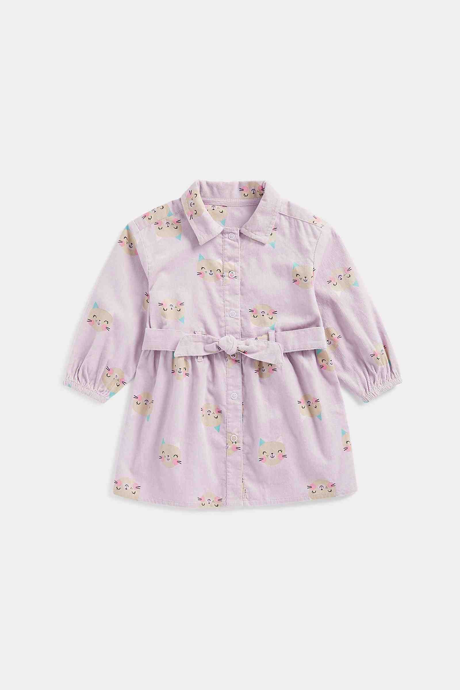 Mothercare Girls 100% Cotton Full Sleeves Casual Dress - Purple