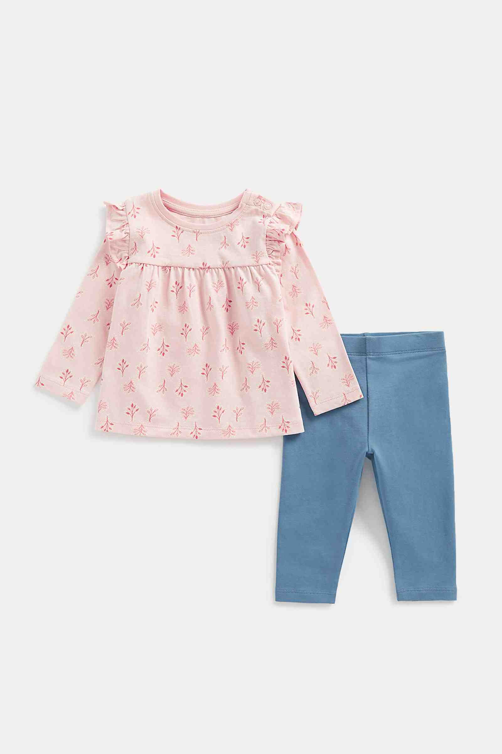 Mothercare Girls 100% Cotton Full Sleeves Leggings Set - Pack of 2 - Pink