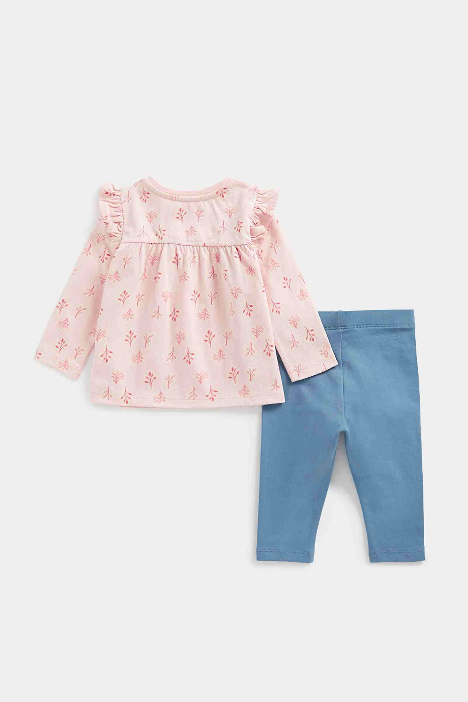 Mothercare Girls 100% Cotton Full Sleeves Leggings Set - Pack of 2 - Pink