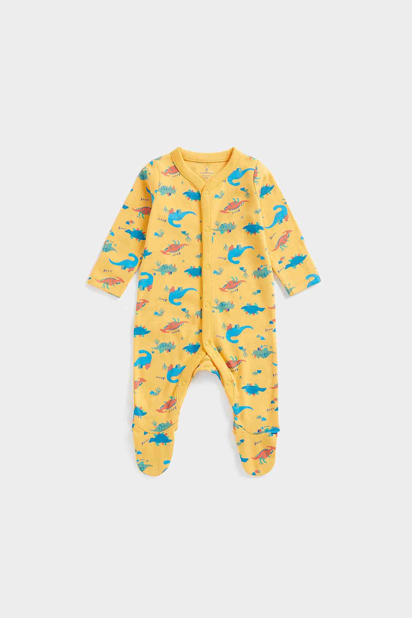 Mothercare Boys 100% Cotton Full Sleeves Sleepsuit - Gold