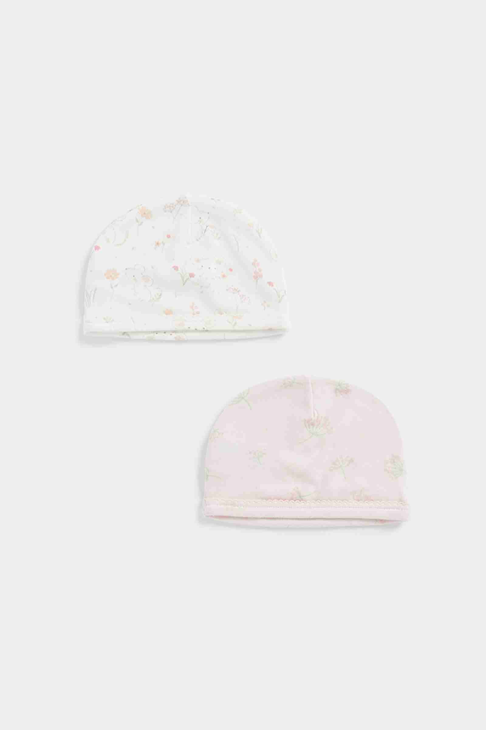 Mothercare Girls 100% Cotton Floral Hat - Pack of 2 - Pink