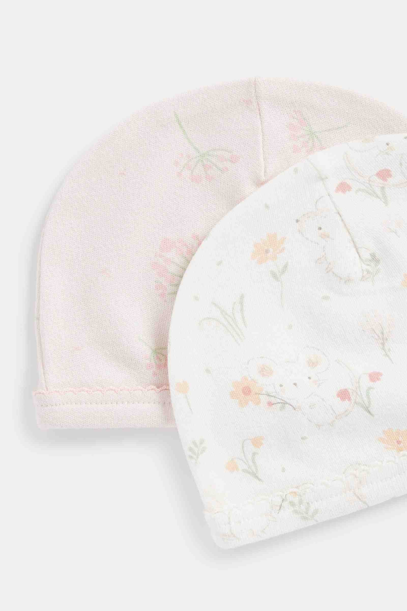 Mothercare Girls 100% Cotton Floral Hat - Pack of 2 - Pink