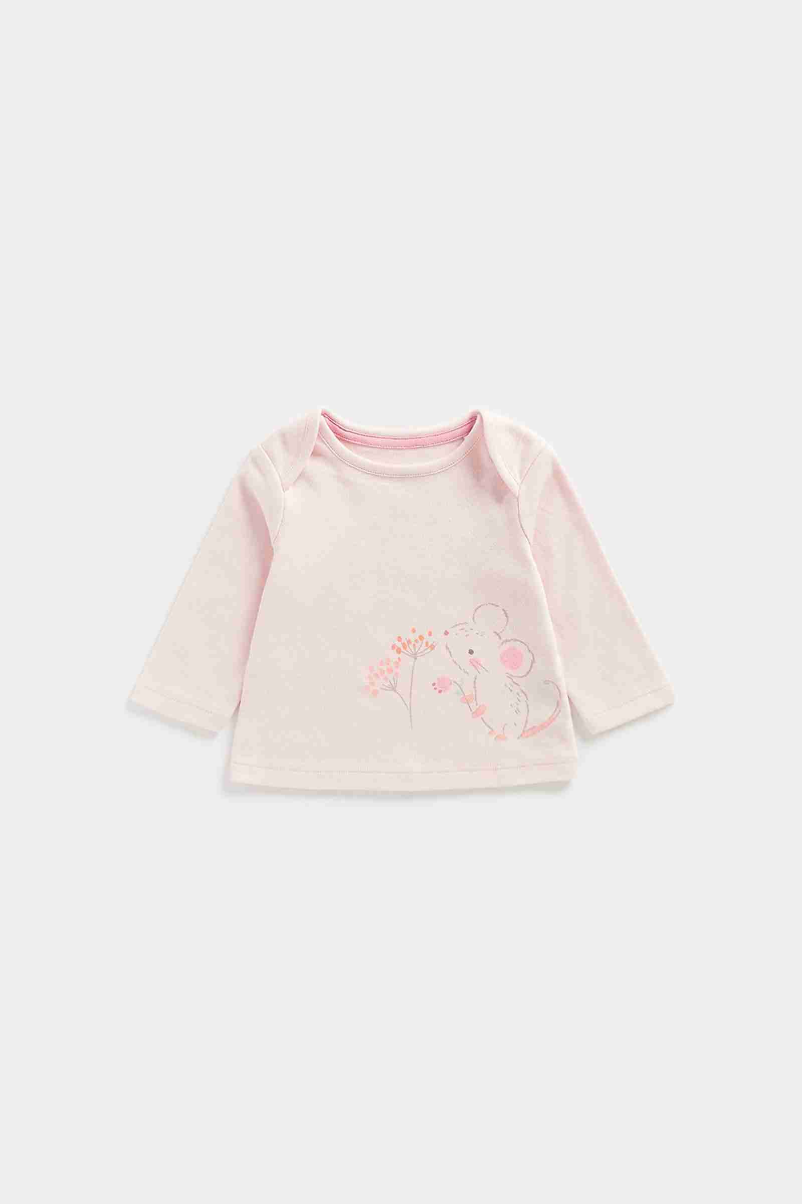 Mothercare Girls 100% Cotton Full Sleeves T-Shirt - Pink