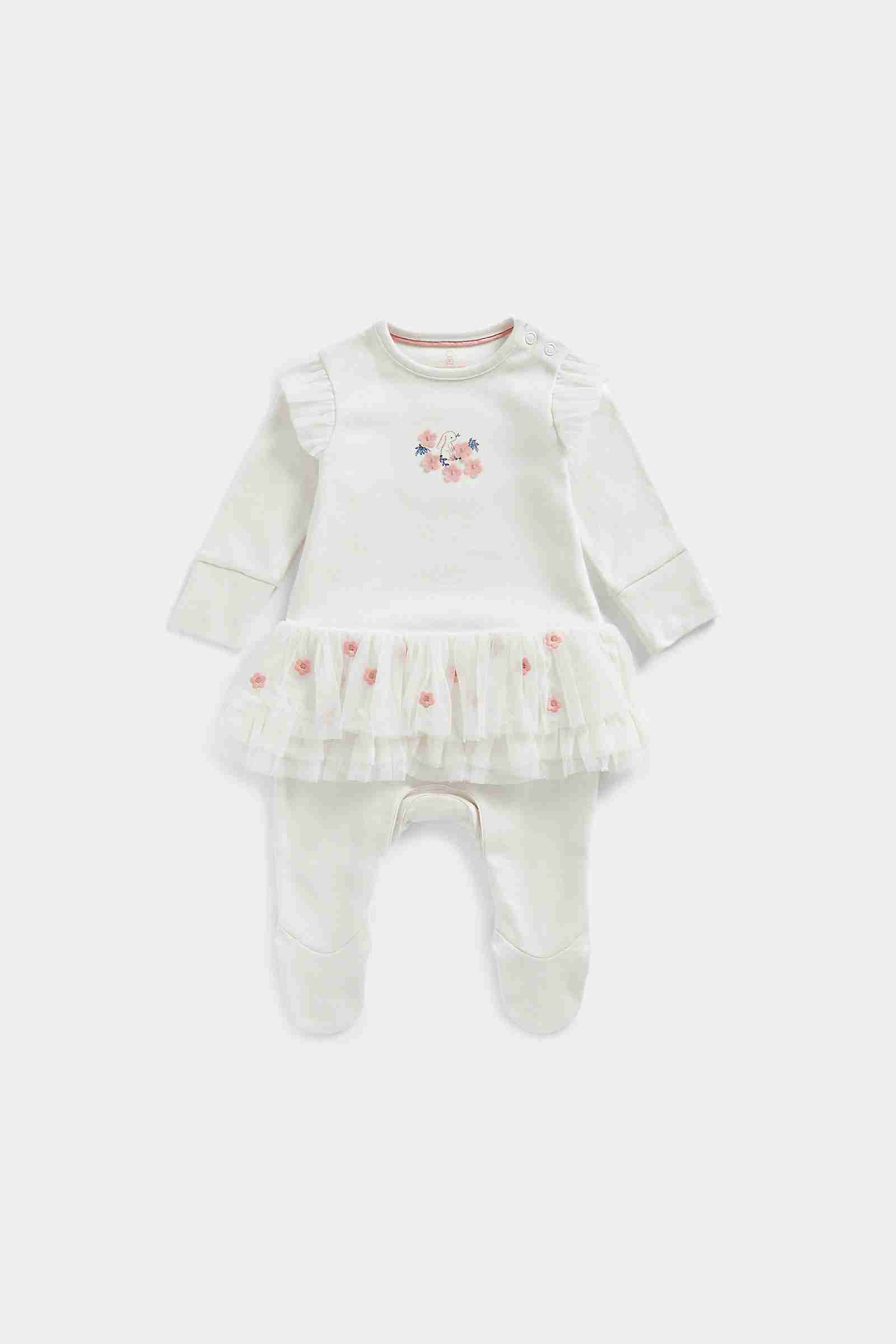 Mothercare Girls Full Sleeves Sleepsuit - Cream