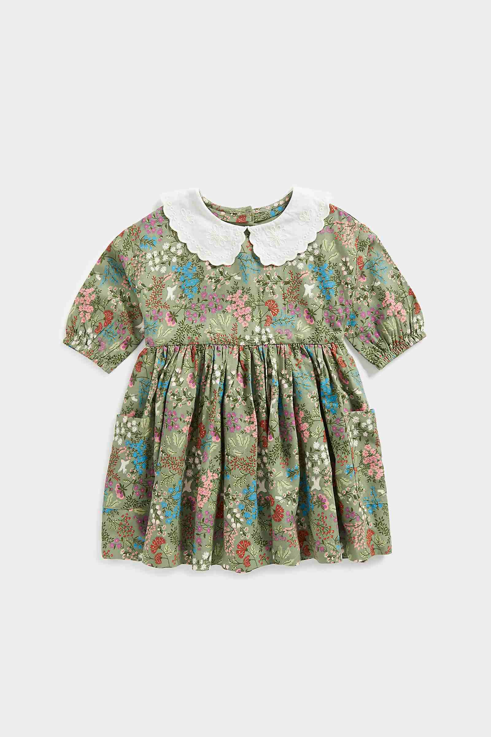 Mothercare Girls Full Sleeves Dress - Khaki