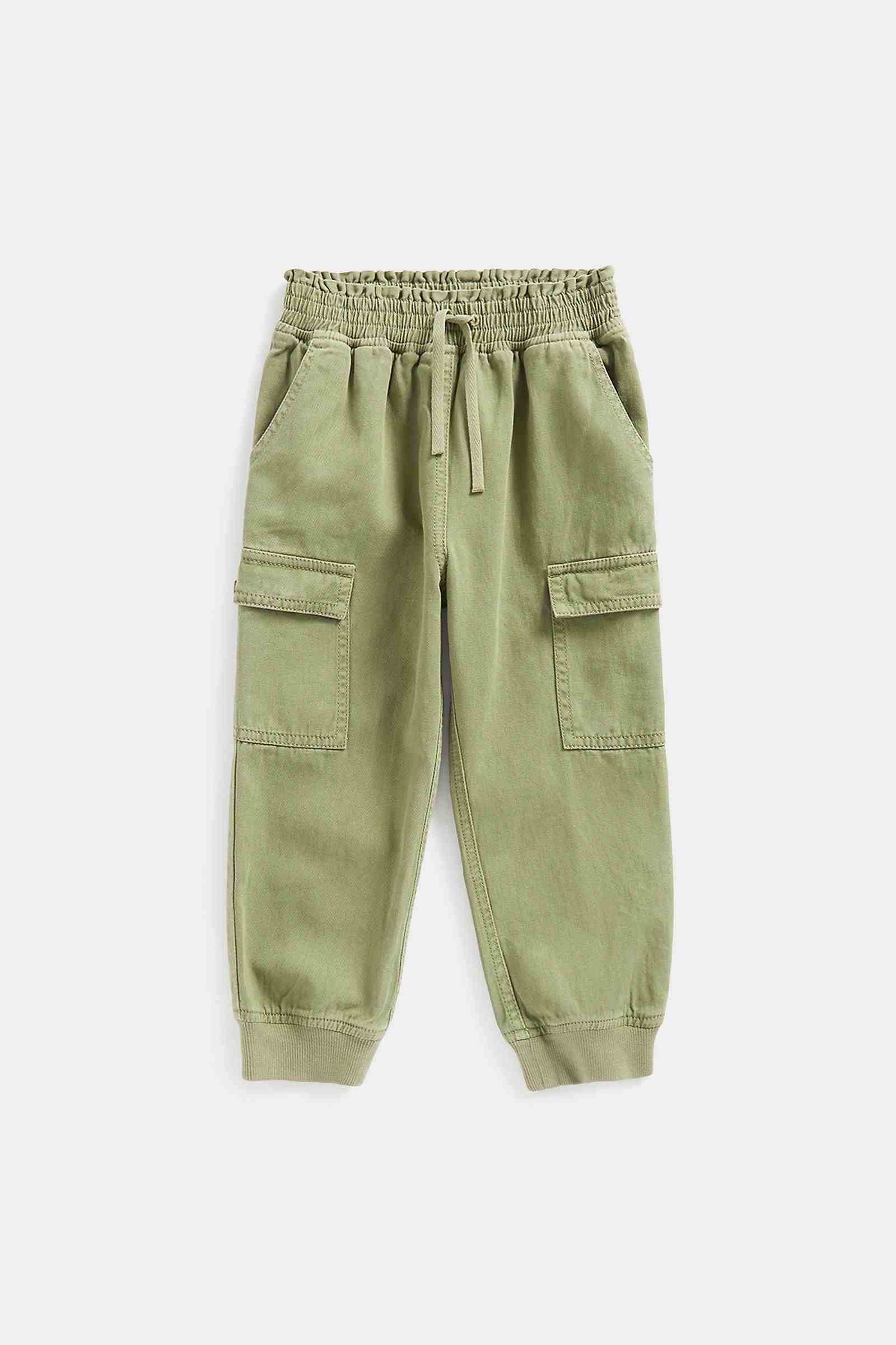 Mothercare Girls 100% Cotton Elasticated Waistband Joggers - Khaki