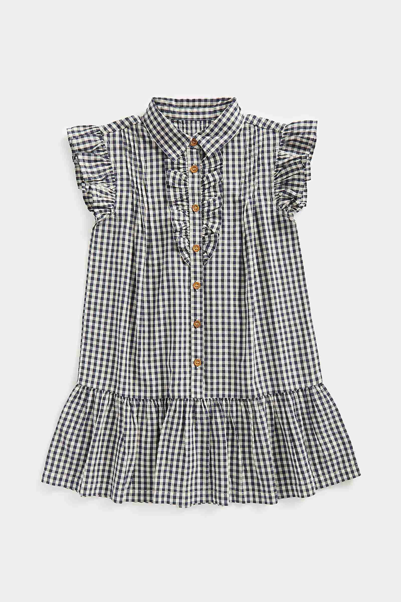Mothercare Girls 100% Cotton Full Sleeves Dress - Blue