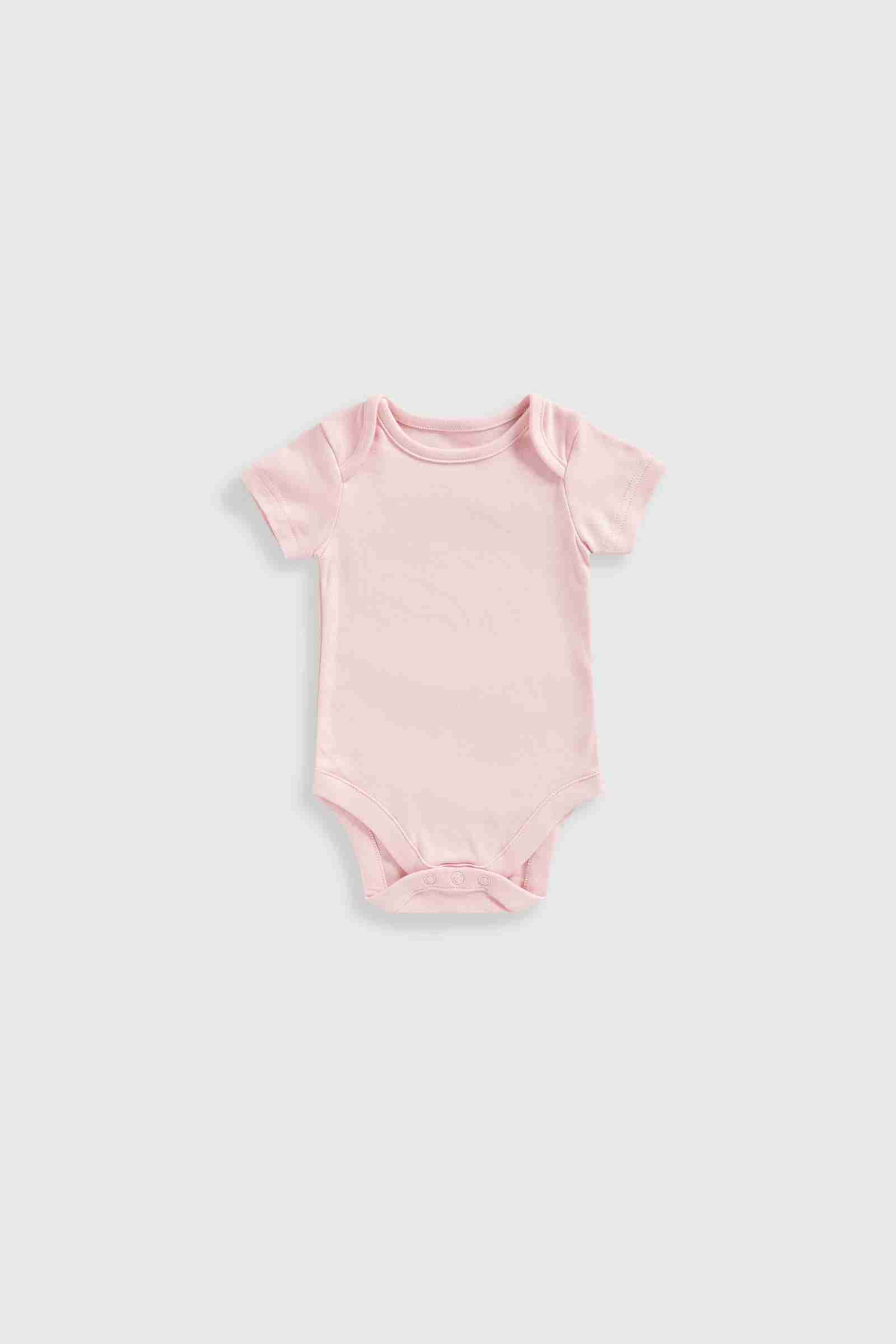 Mothercare Essentials Girls 100% Cotton Short - Sleeved Bodysuits - Pack of 5 - Light Pink
