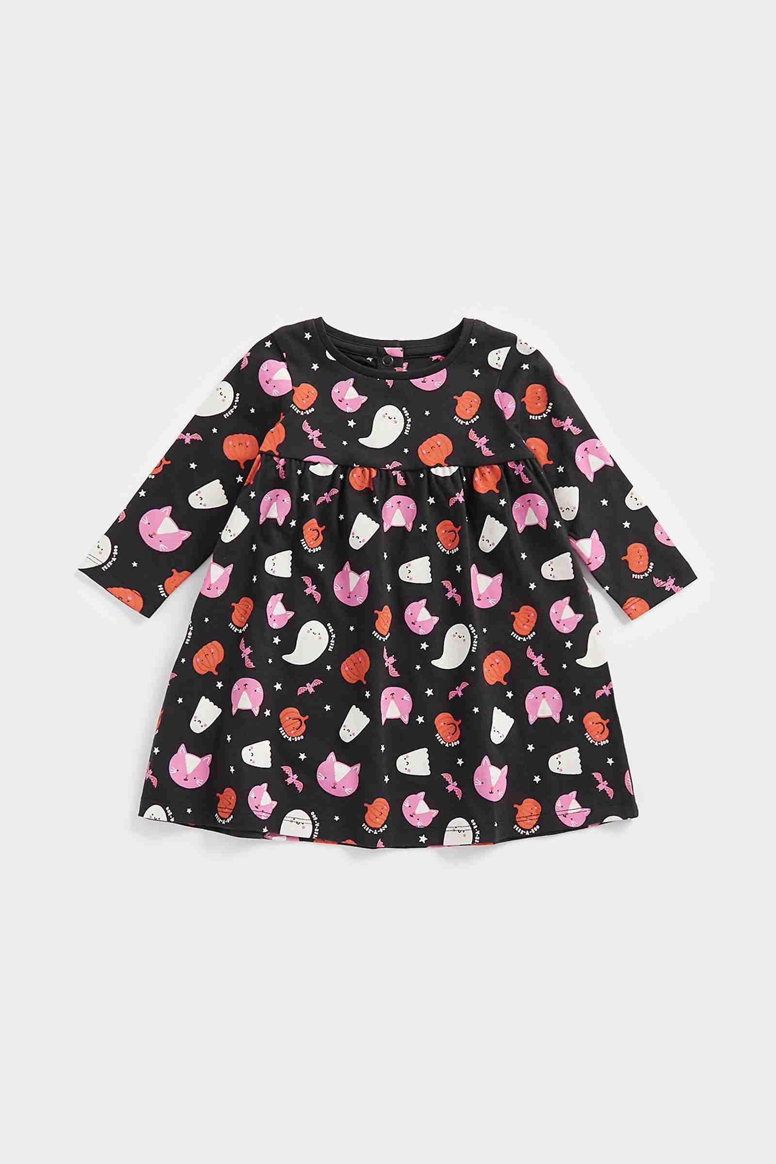 Mothercare Girls 100% Cotton Full Sleeves Casual Dress - Black