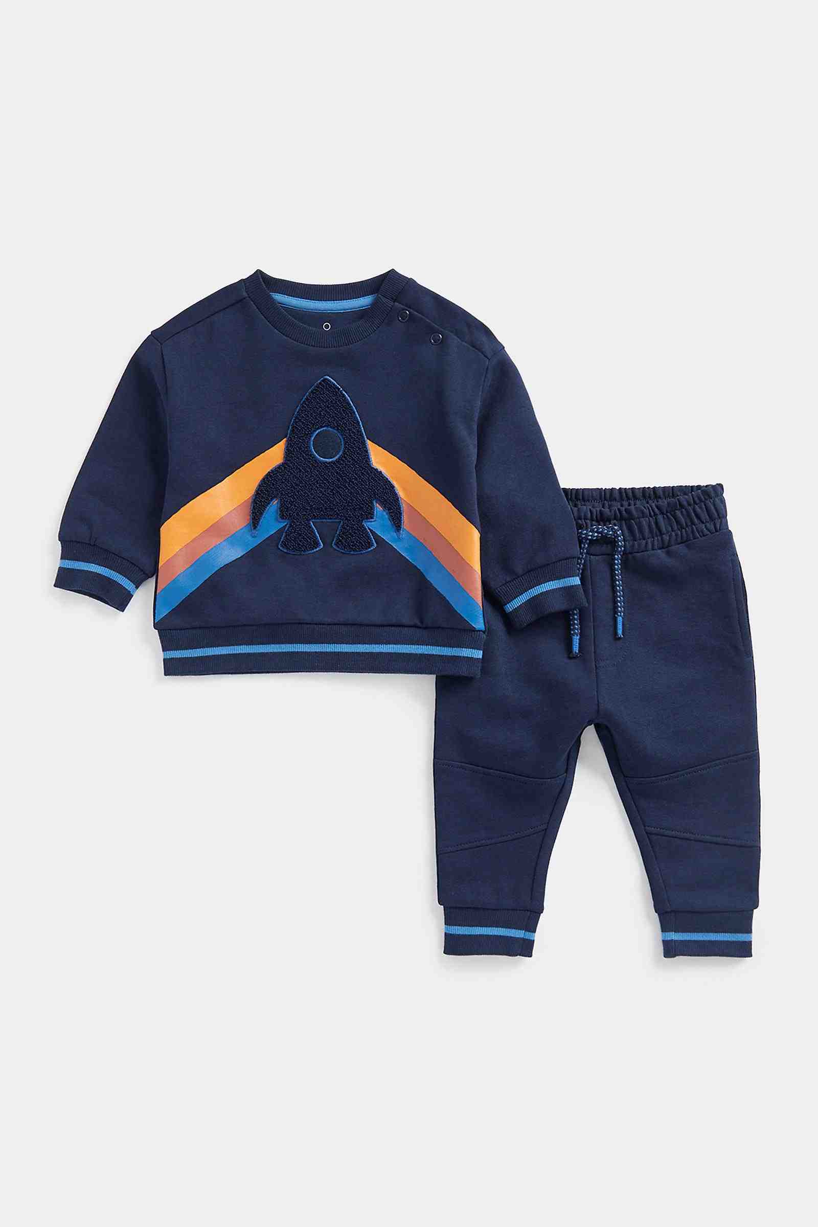 Mothercare Boys 100% Cotton Full Sleeves Jogger Set - Navy