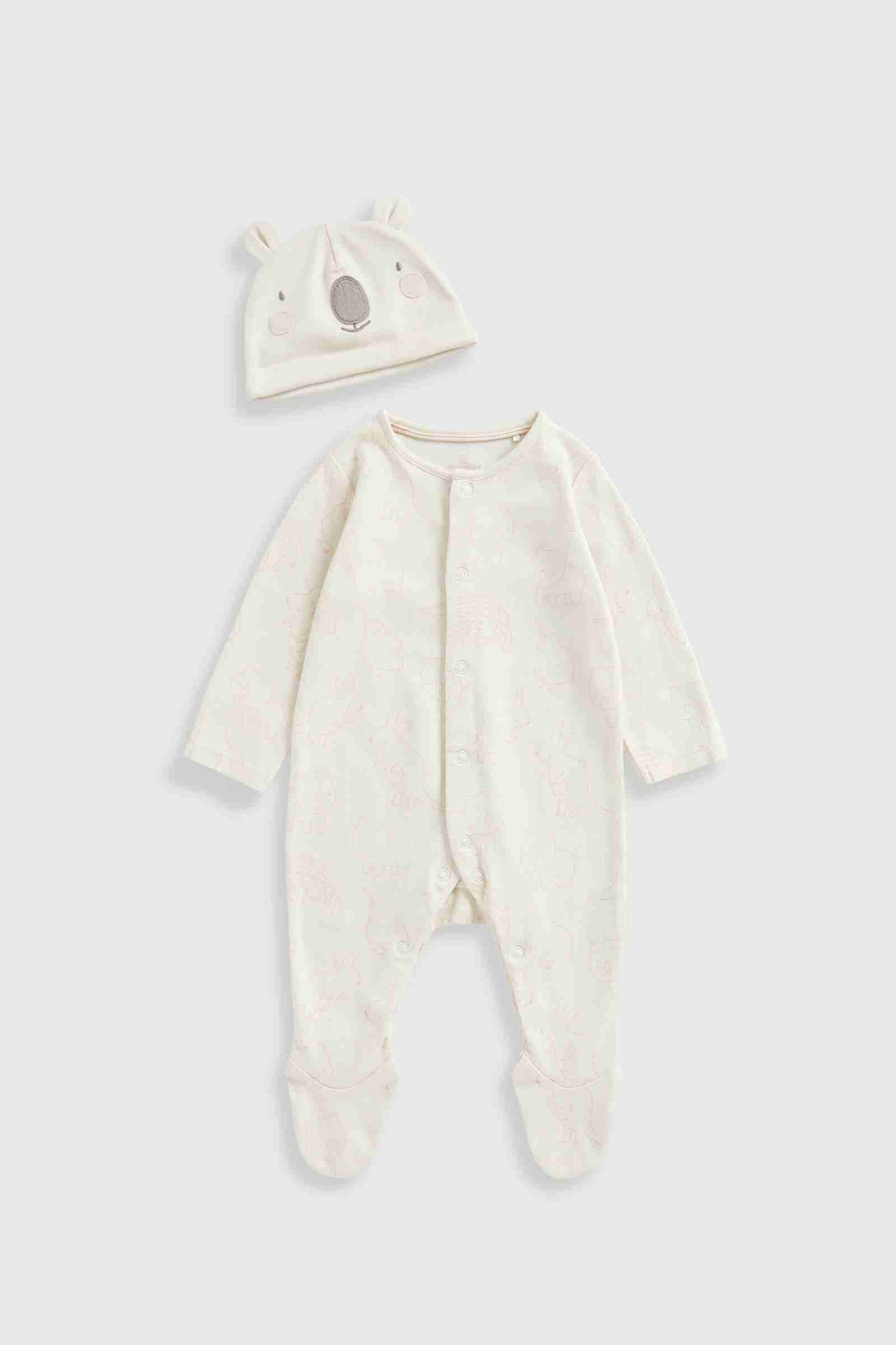 Mothercare Unisex My First Kangaroo and Friends Sleepsuit and Hat 2 - Piece Set - Cream