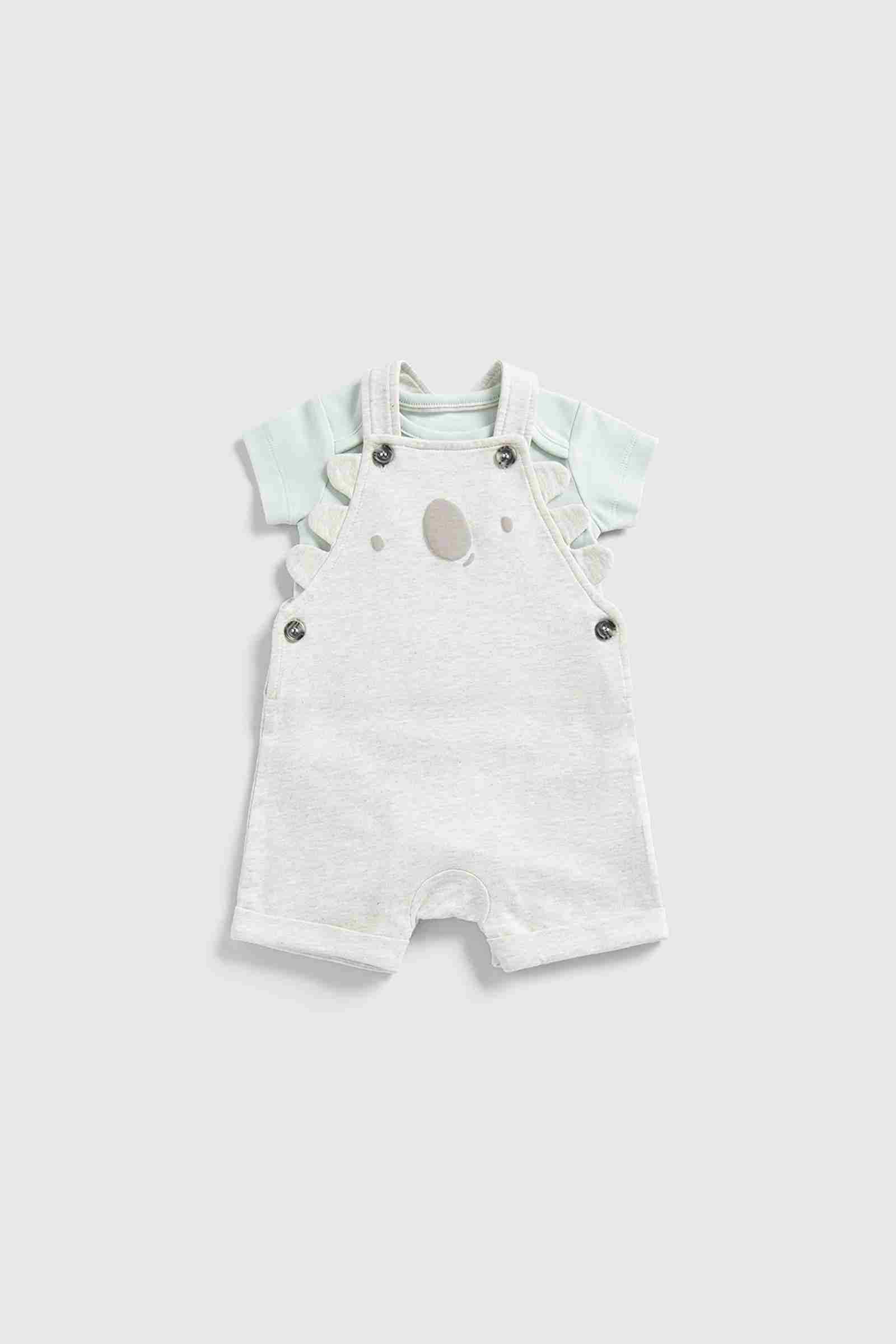 Mothercare Unisex Half Sleeves Dungaree Bodysuit Set - Cream