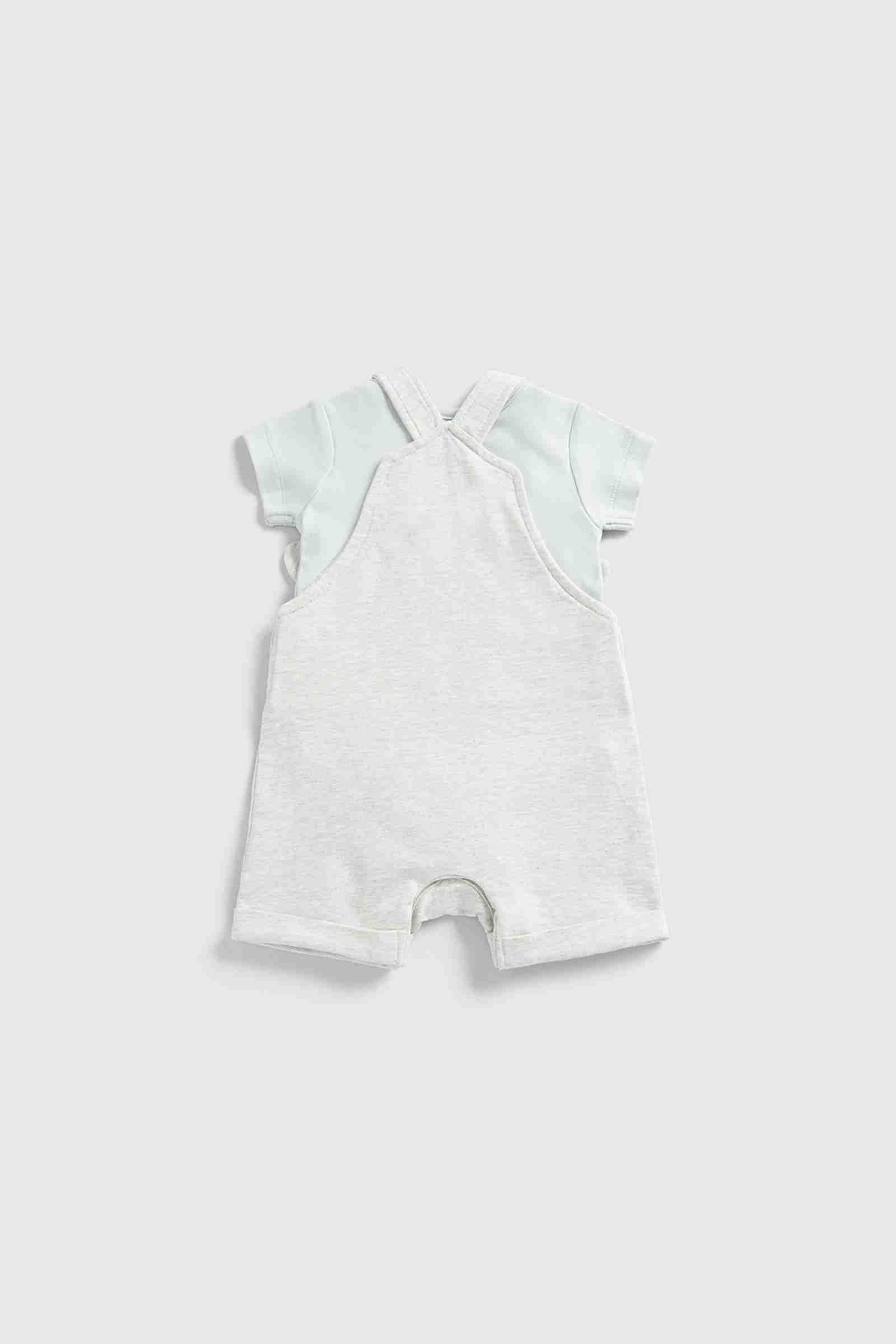 Mothercare Unisex Half Sleeves Dungaree Bodysuit Set - Cream