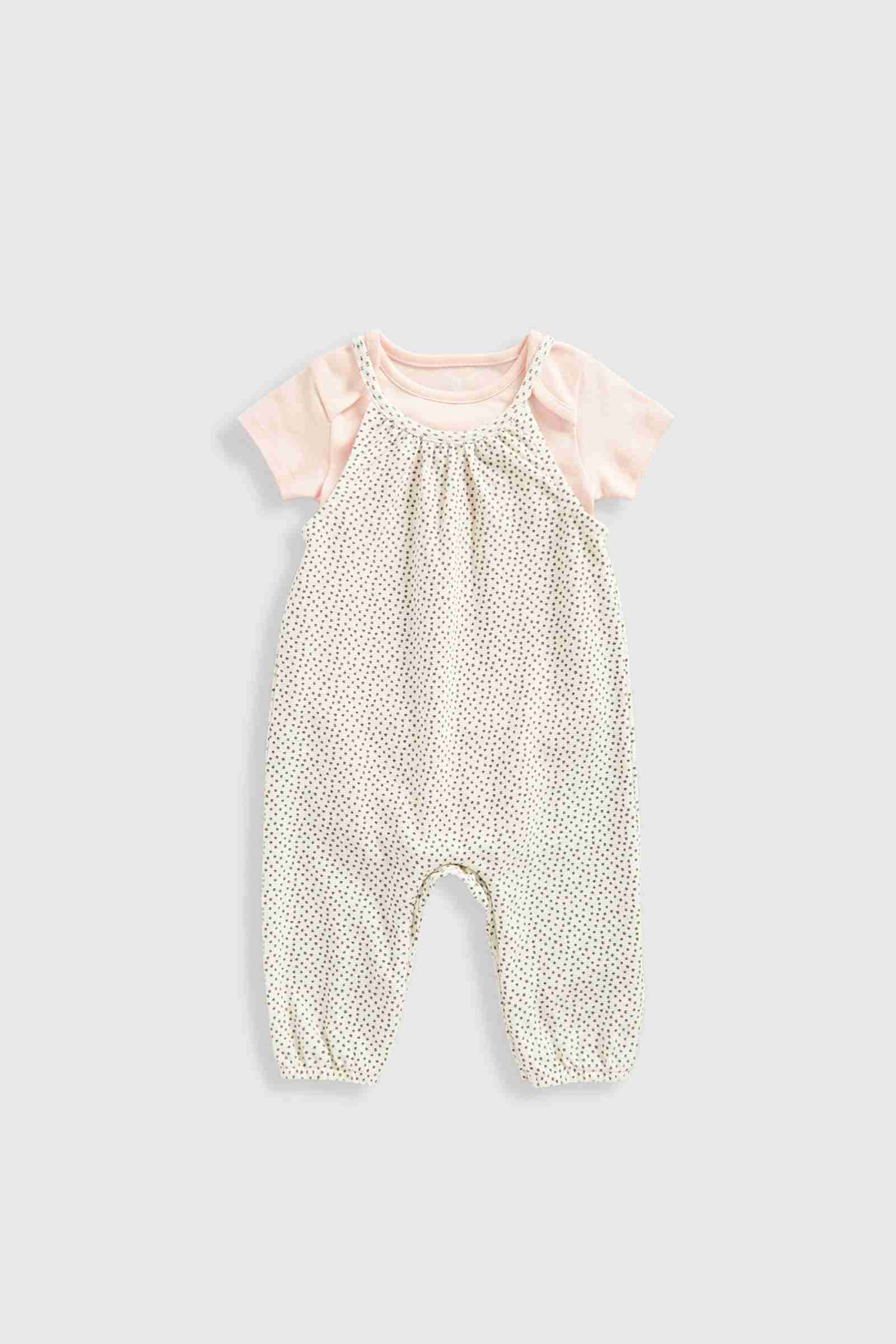 Mothercare Girls 100% Cotton Half Sleeves Dungaree- Pink