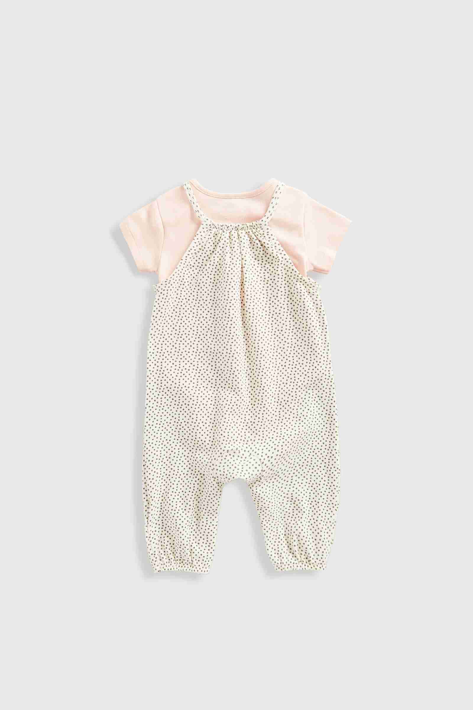 Mothercare Girls 100% Cotton Half Sleeves Dungaree- Pink
