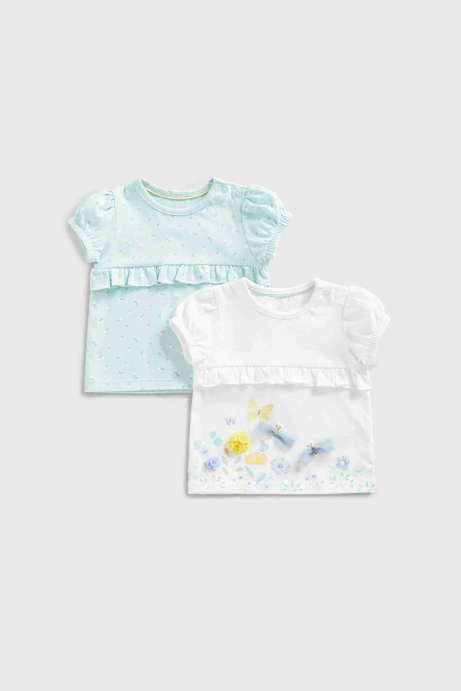 Mothercare Girls 100% Cotton Short Sleeves T-Shirts - Pack of 2 - Blue