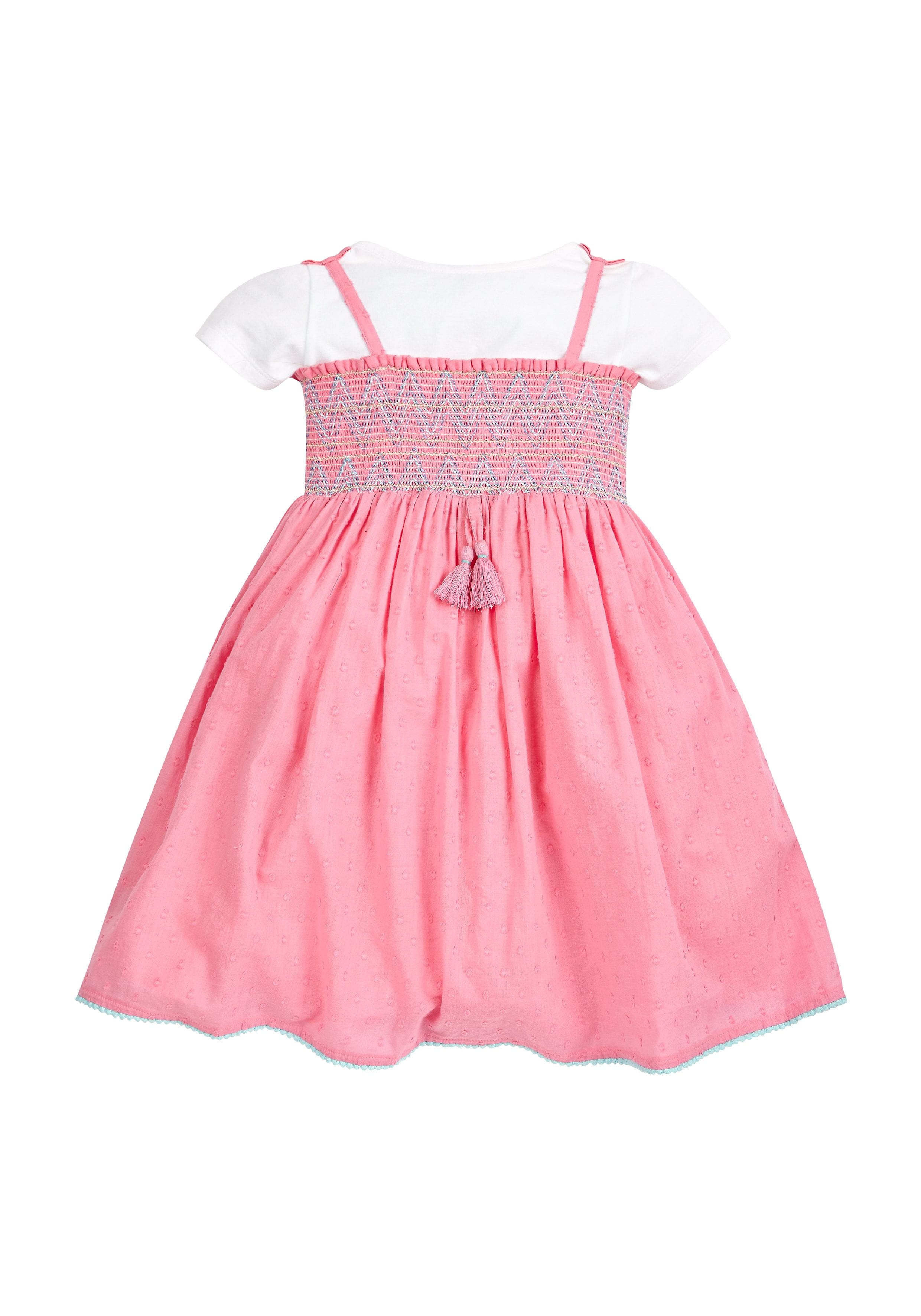 Mothercare | Girls Pink Dobby Dress With T-Shirt 0