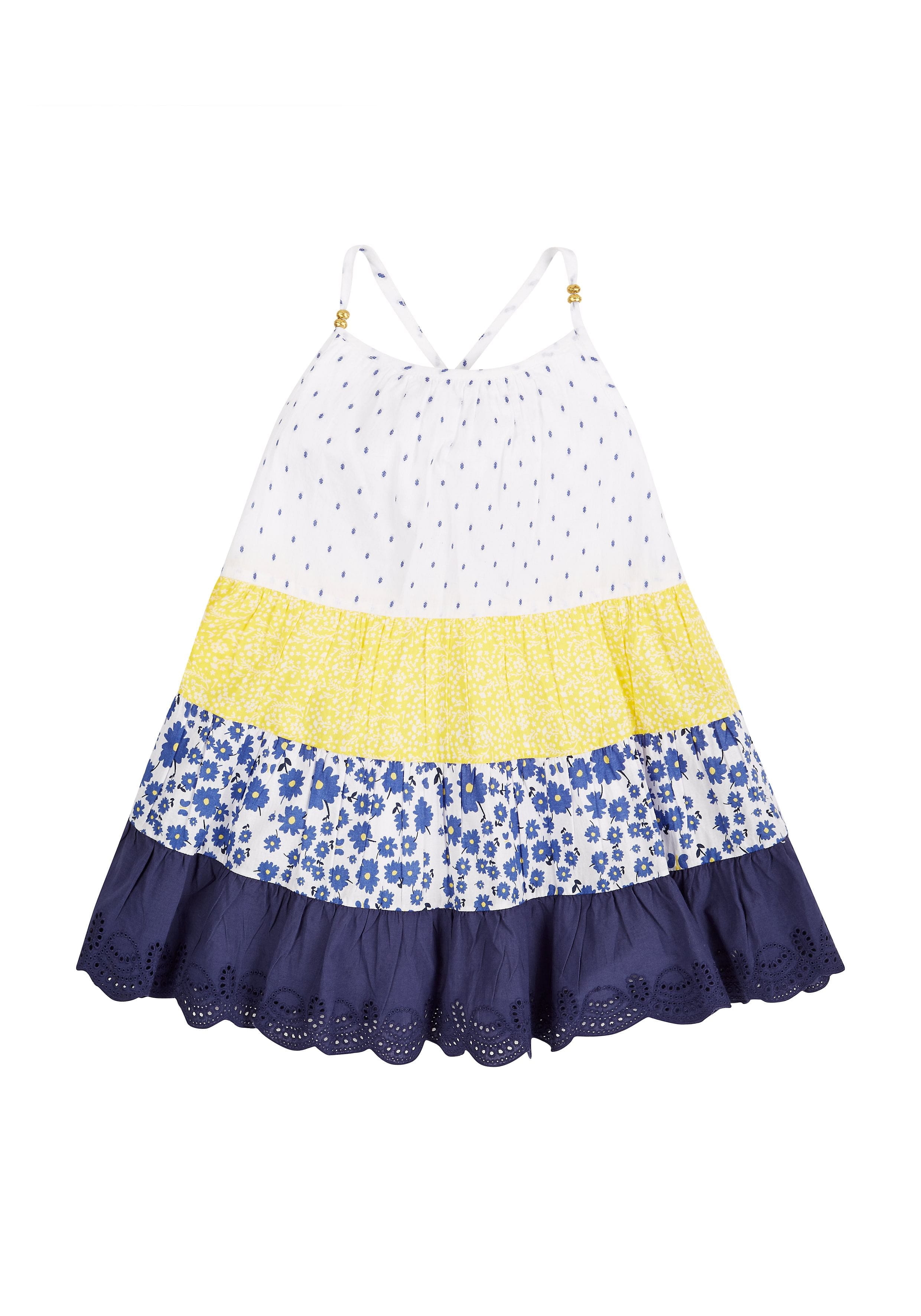 Mothercare | Girls Tiered Patchwork Dress - Blue 0