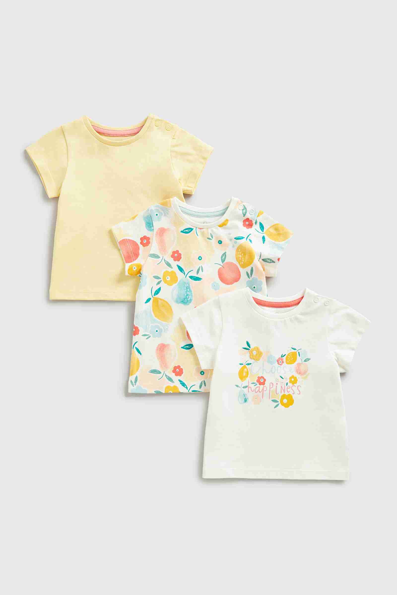 Mothercare Girls Half Sleeves T-Shirt - Pack of 3 - Cream