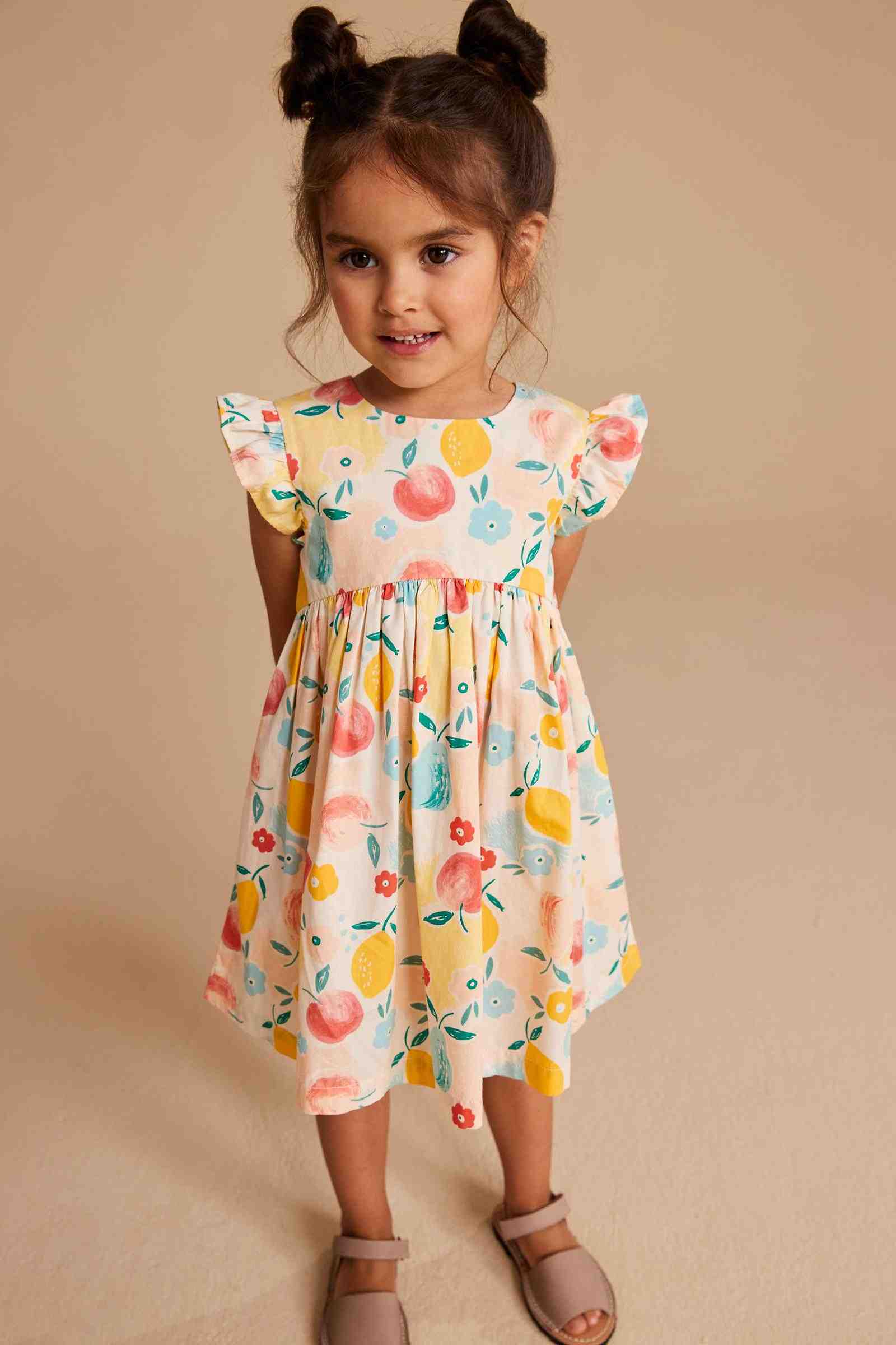 Mothercare Girls Half Sleeves Dress - Cream