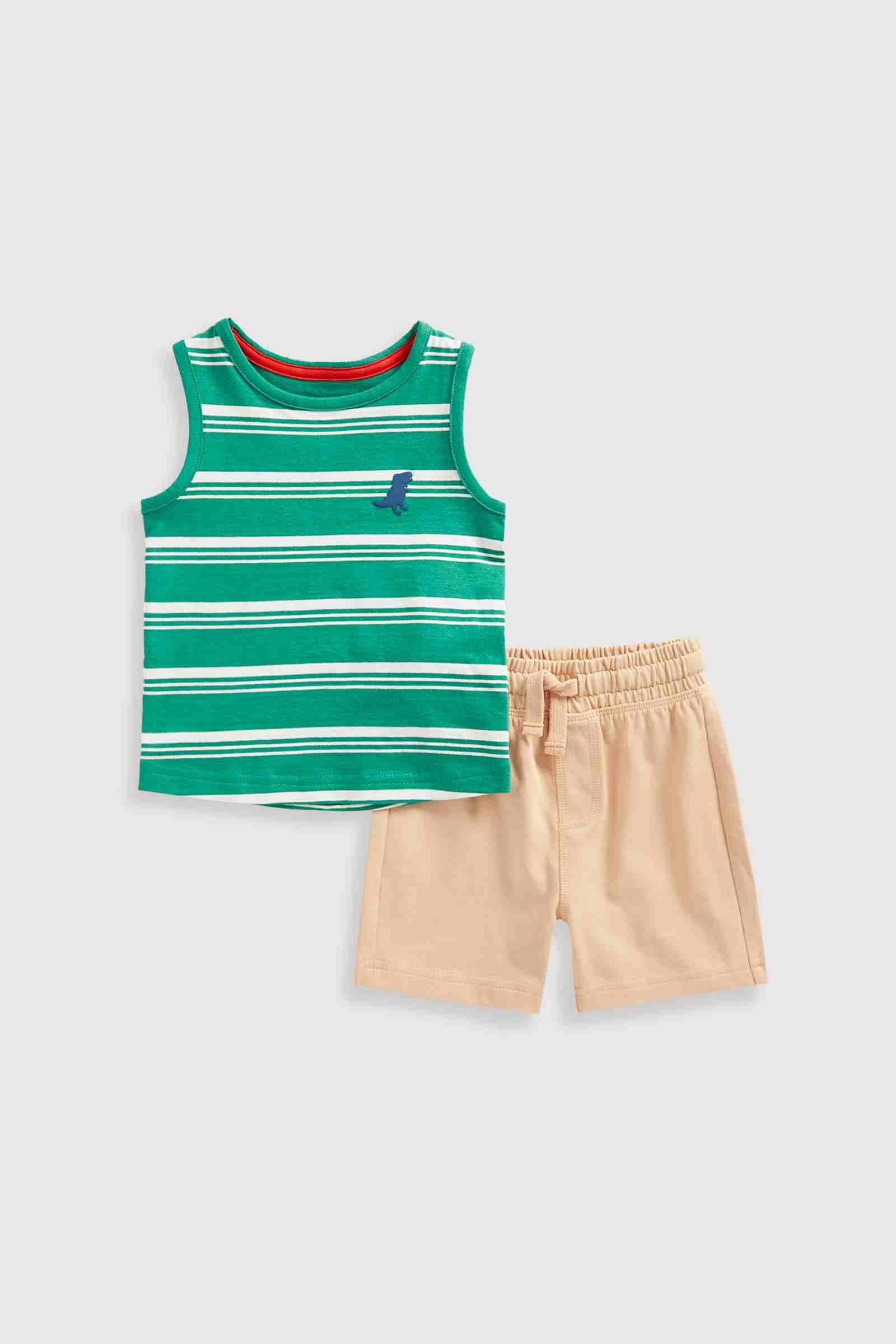 Mothercare Boys 100% Cotton Half Sleeves Shorts and T-Shirt - Green