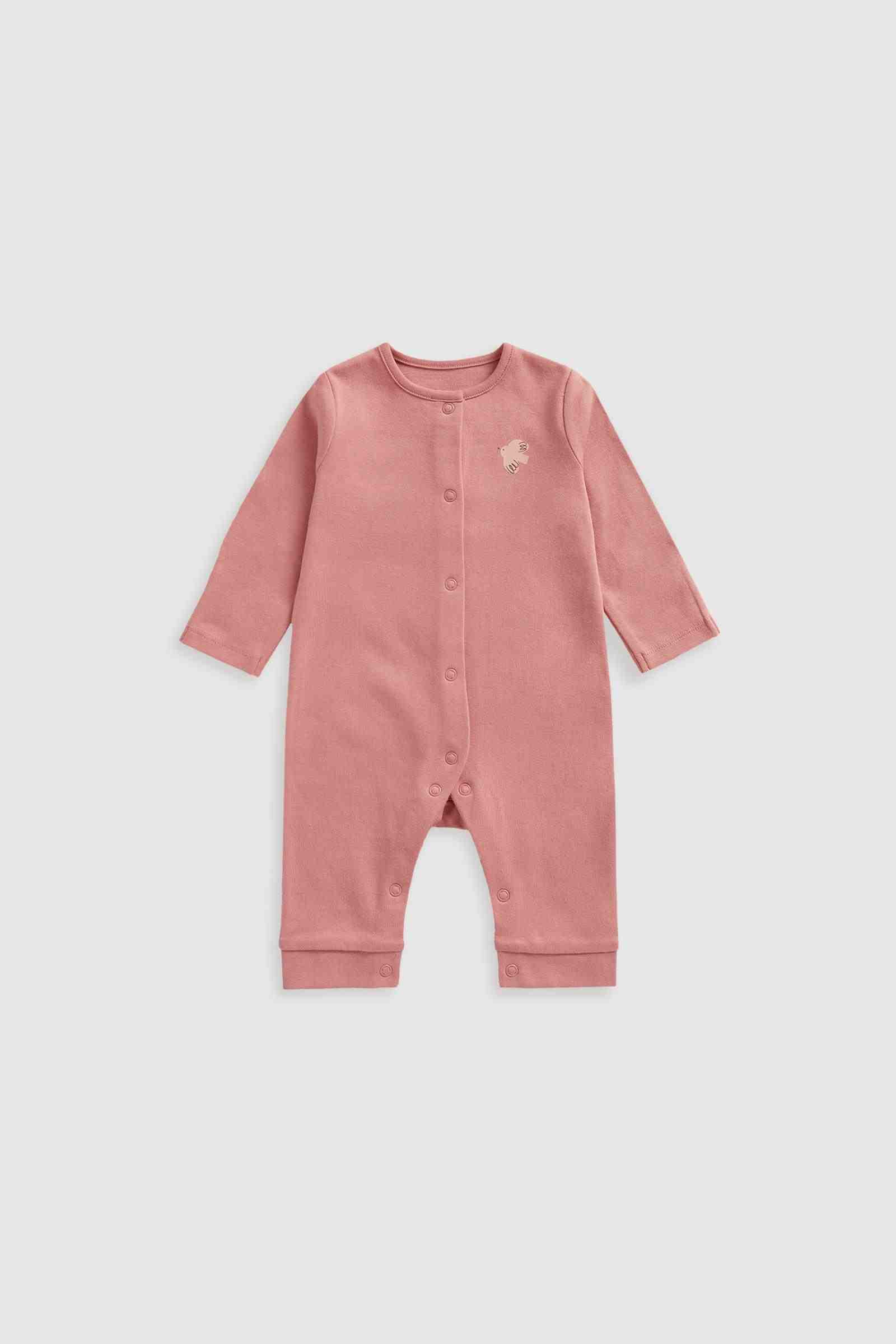 Mothercare Essentials Girls Pink Woodland 100% Cotton Long Sleeves Footless Baby Sleepsuits - Pack of 3 - Pink