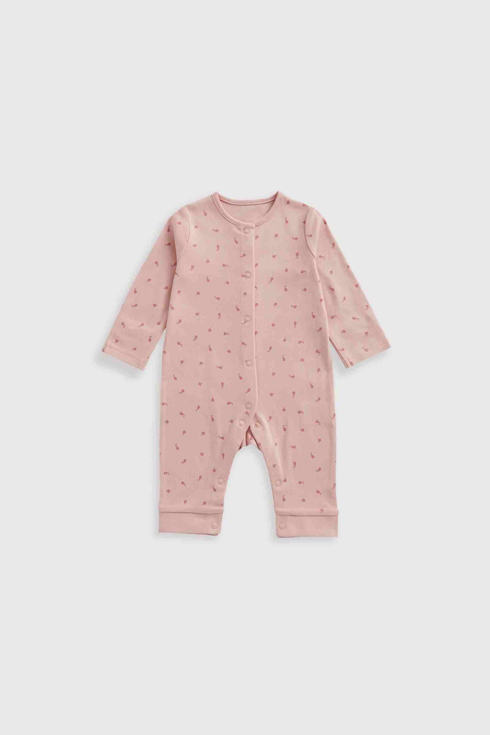 Mothercare Essentials Girls Pink Woodland 100% Cotton Long Sleeves Footless Baby Sleepsuits - Pack of 3 - Pink