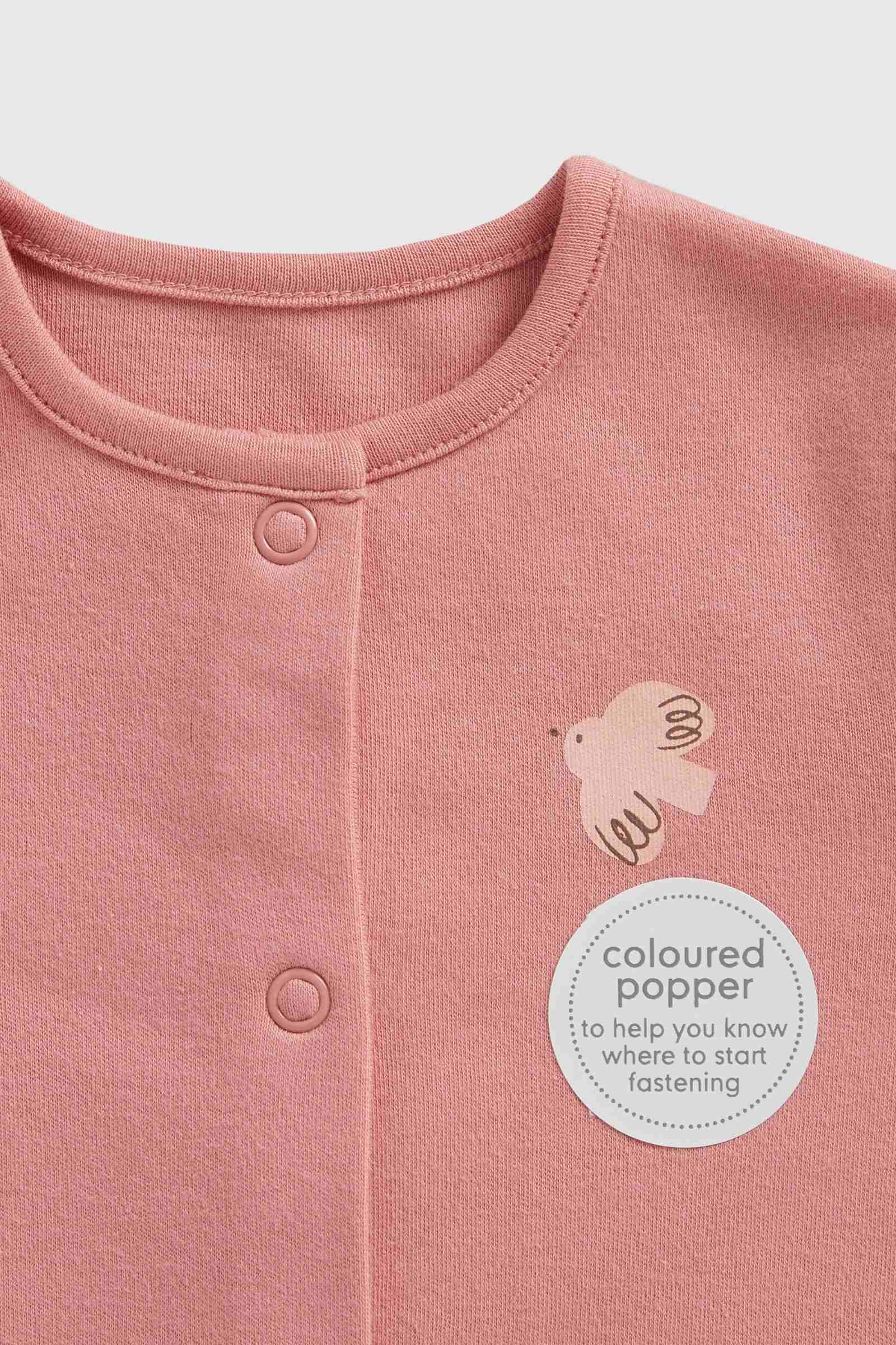 Mothercare Essentials Girls Pink Woodland 100% Cotton Long Sleeves Footless Baby Sleepsuits - Pack of 3 - Pink